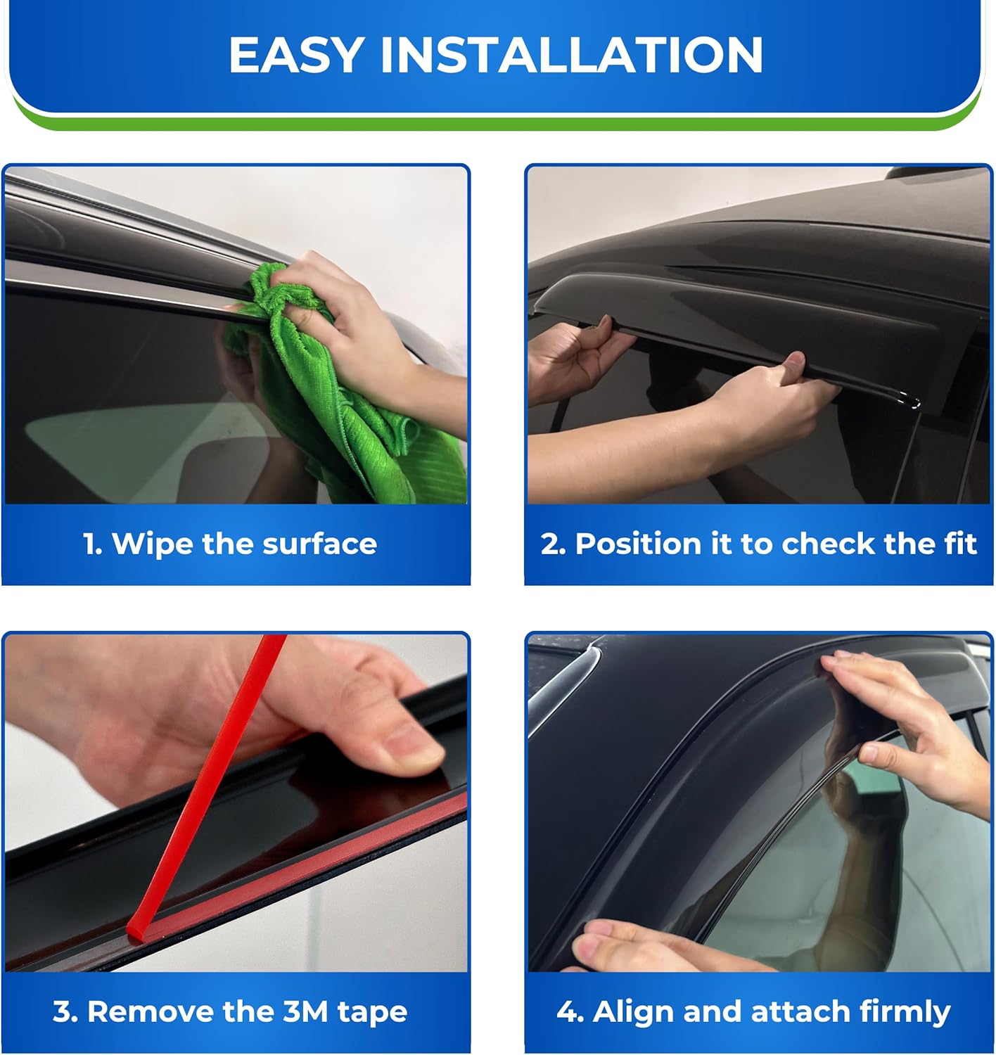 KPY Window Visor Compatible with Toyota Hilux Double Cab 2016-2023, 4PC Rain Guard Side Window Vent Deflectors Tape-On Mugen Style, 2016 2017 2018 2019 2020 2021 2022 2023