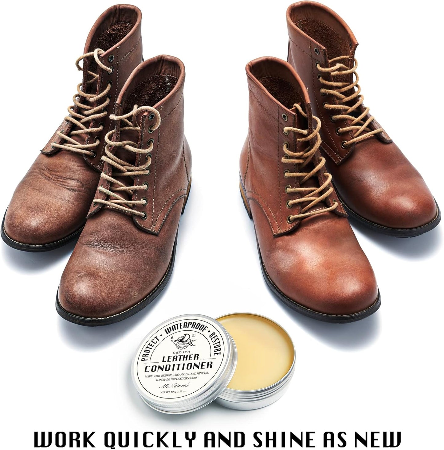 SALTY FISH All-Natural Leather Conditioner and Cleaner,Made with Mink Oil Beeswax,Protect Soften Waterproof Leather Furniture,Car Seats,Shoes,Boots,Bags (7.5 Oz)