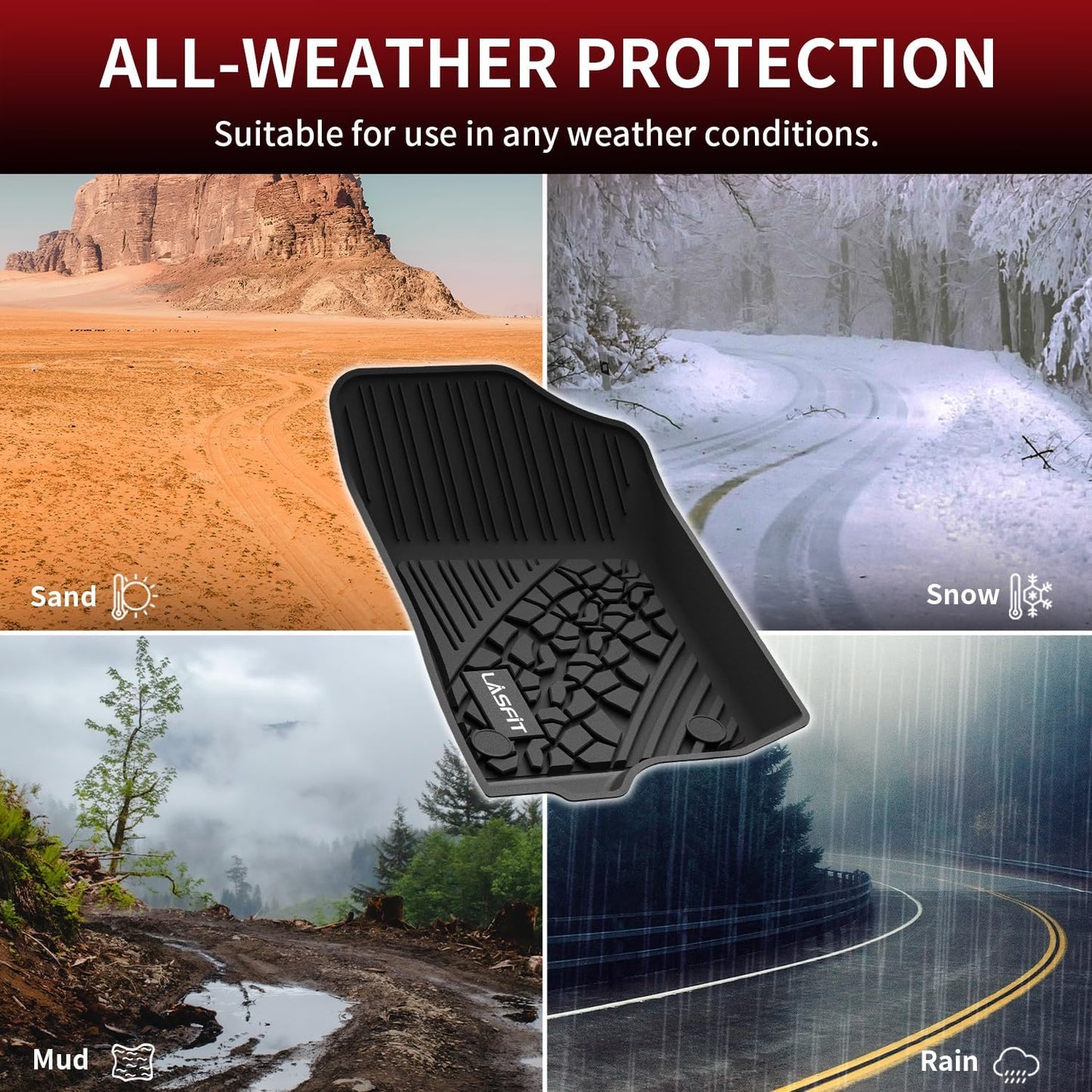 LASFIT Floor Mats for Jeep Wrangler Unlimited 4XE 2021-2024 2025 4 Door Plug-in Hybrid EV-Gas (PHEV), All Weather TPE Custom Fit Car Mats Floor Liners 1st & 2nd Row, Black