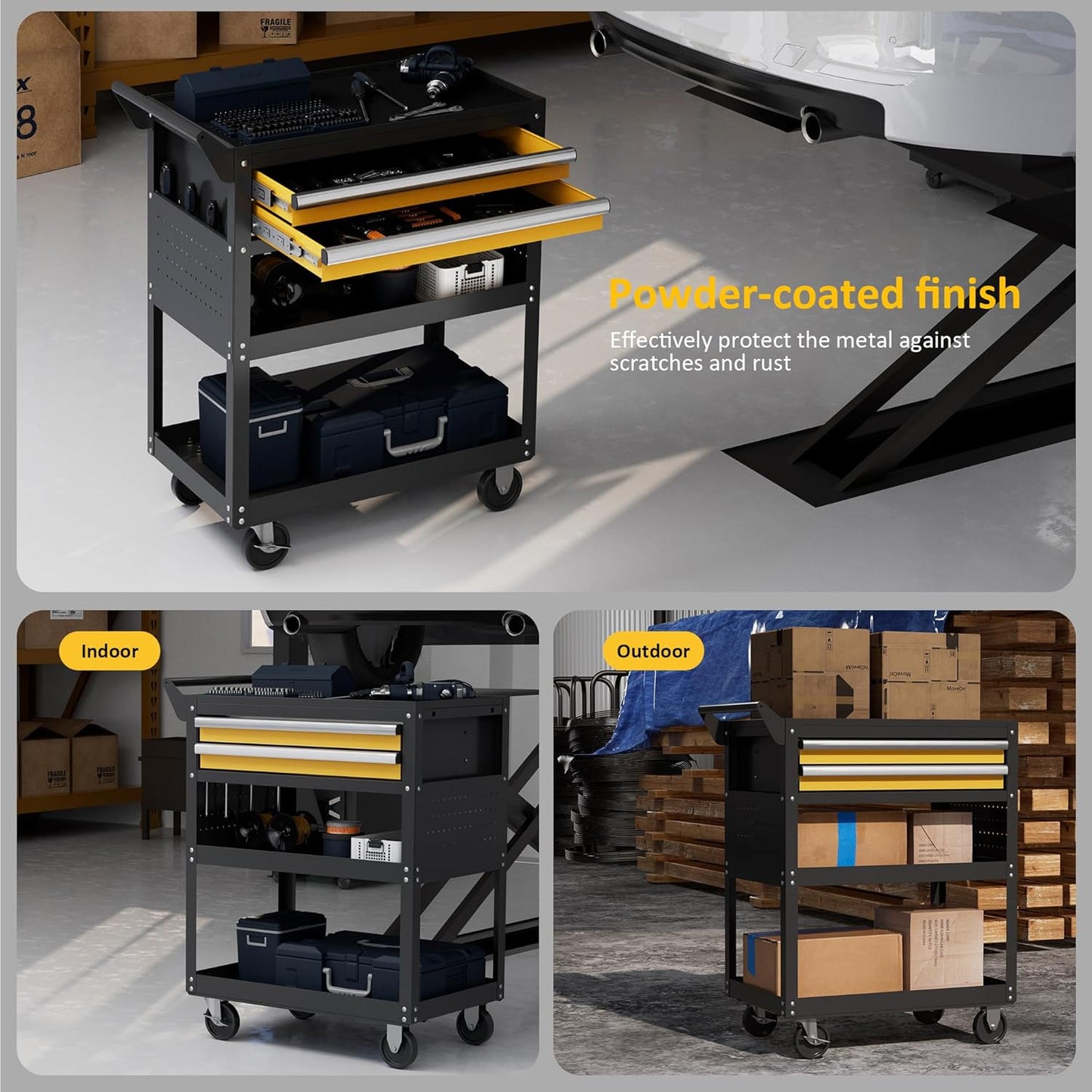 5-Tier Rolling Tool Cart on Wheels, Tool Storage Organizer for Mechanic, Heavy Duty Utility Cart with Drawers, Pegboards, Locking System, Suitable for Garage, Workshop, Warehouse