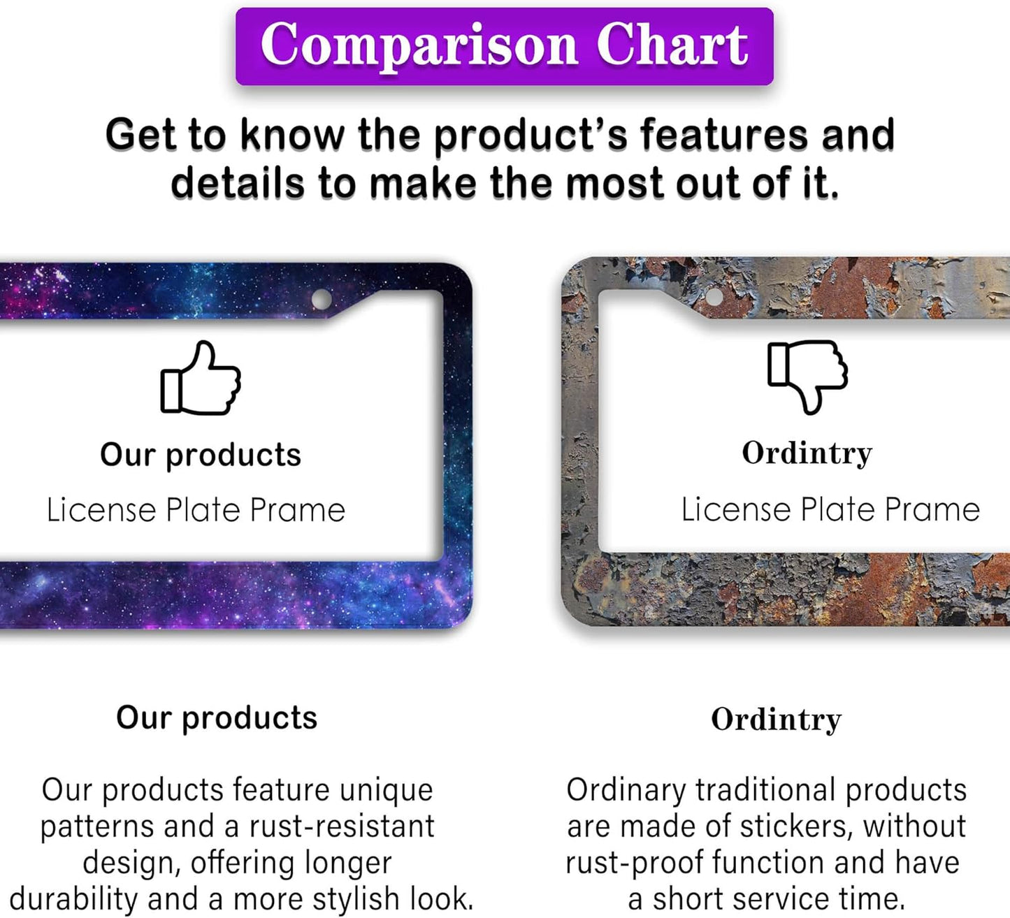 License Plate Frames for Men Multicolor License Plate Cover for Women Galaxy Aluminum Metal Car Accessory 2 Pack with Screw Covers Set