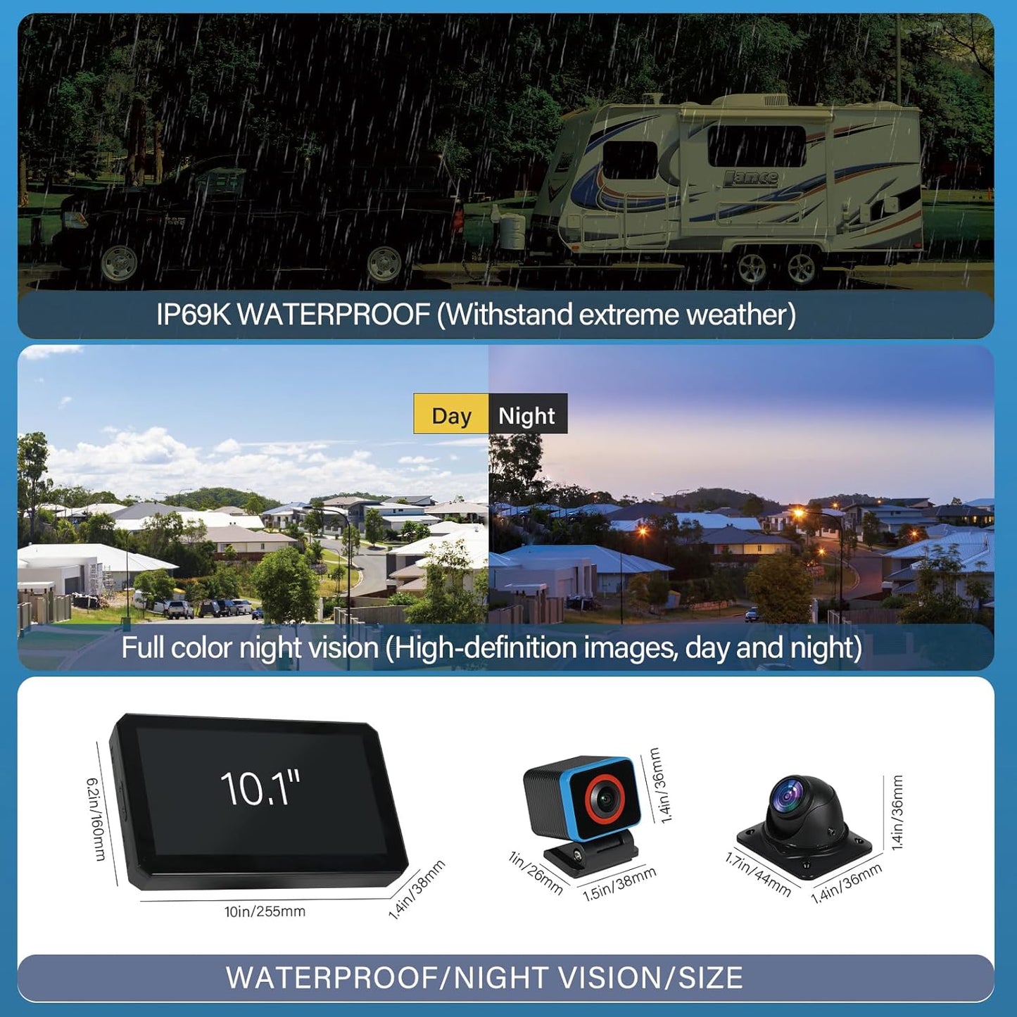 6CH RV Camera System 4G WiFi Live View GPS Tracking 10.1" AI Touch Screen Monitor with 4 Pieces 1080P Waterproof Night Vision Front Side Backup Camera Sentry Mode Blind Spot Pedestrian Detection