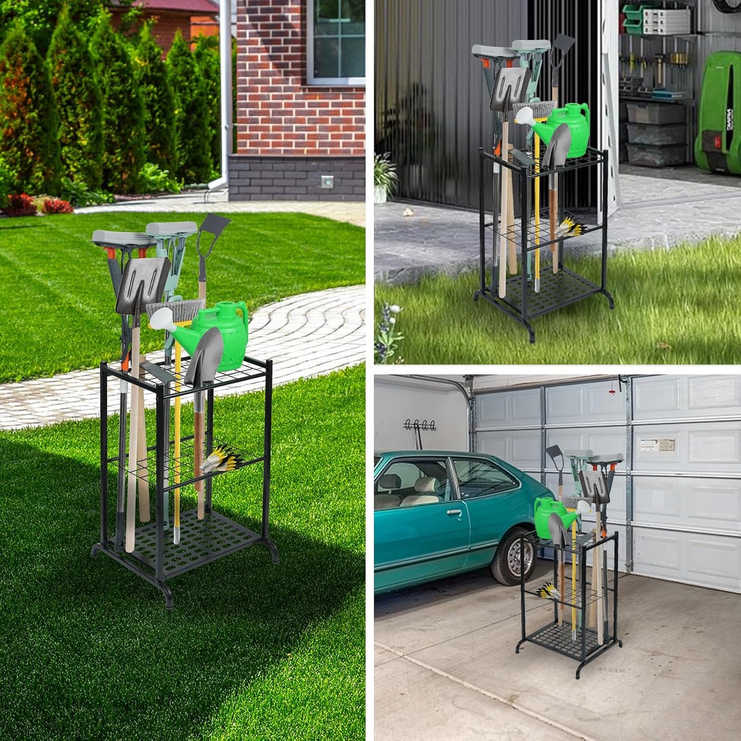 Garden Tool Organizer and Storage, Yard Tool Organizer for Garage Up to 41 Tools, 3-tire Yard Tool Holder Holding Long Handled Tools for Shed Garden Outdoor