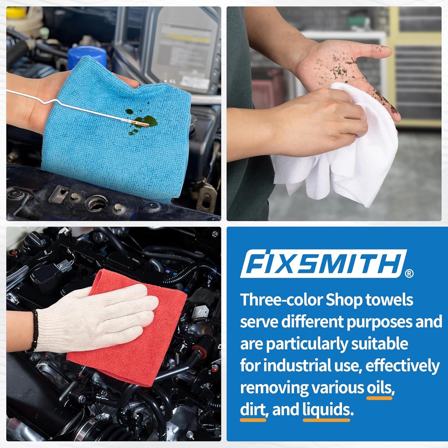 FIXSMITH Shop Towels, Pack of 150, Microfiber Cleaning Cloth Bulk, Microfiber Towels for Cars, Lint Free, Scratch-Free Cleaning Rags for Housekeeping, 11.5 x 11.5 inch