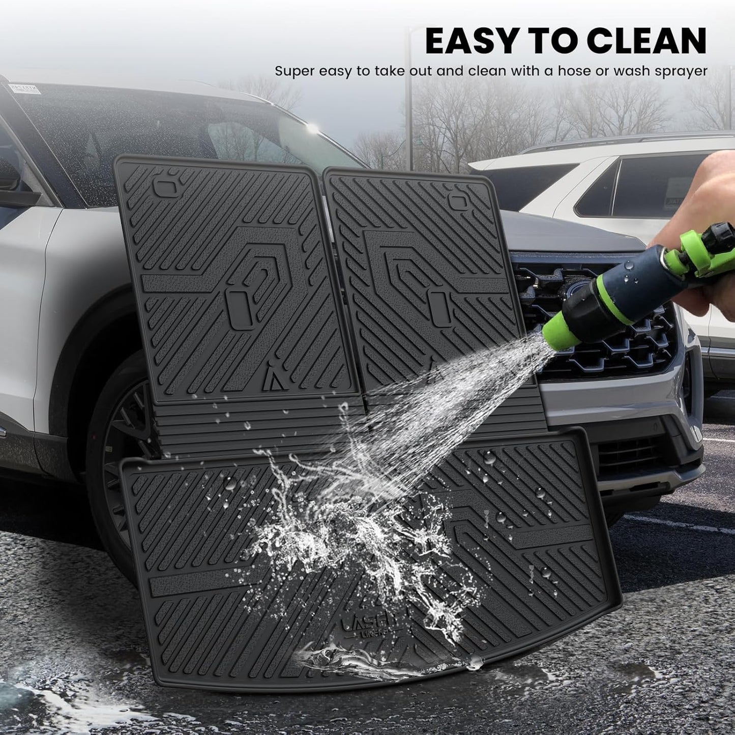 LASFIT Trunk & Backrest Mat for Ford Explorer 2020-2025, Custom Fit All Weather Protector TPE One-Piece Design Easy Installation Trunk with Seatback Mat, 1pc Black