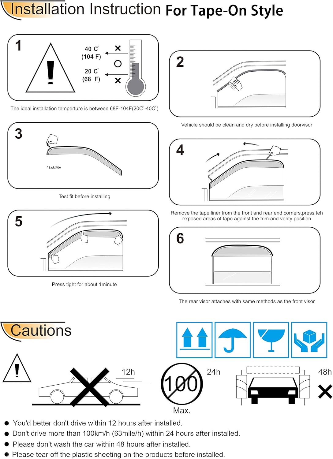4pcs Out-Channel Tape On Side Wind Vent Deflector,Dark Smoke Sun Rain Guard,Nice Window Visor fit for 2000-2004 Nissan Xterra All Models 94719
