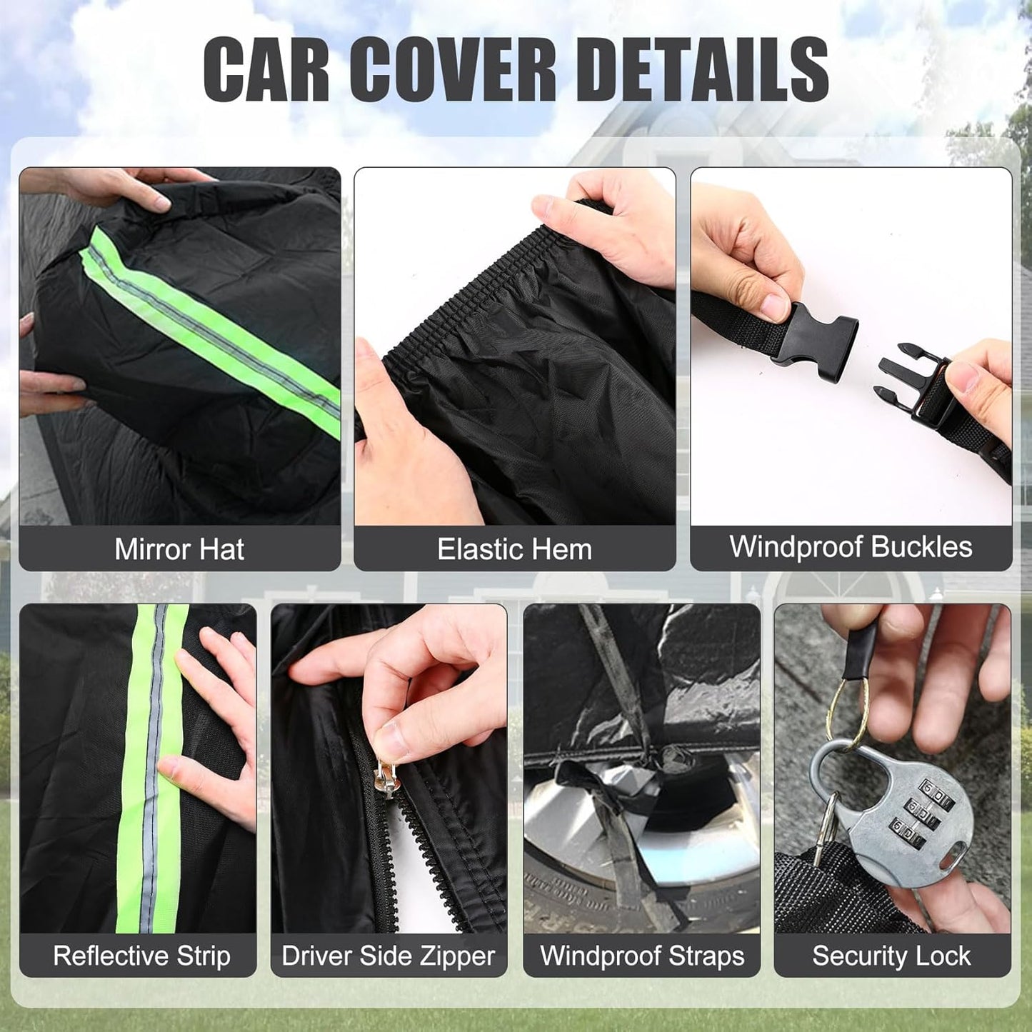 Waterproof Car Cover Compatible with Toyota Venza 2009-2024, Black 210T Inside Cotton Cover with Door Zippers for Snow Rain Dust Outdoor Protection