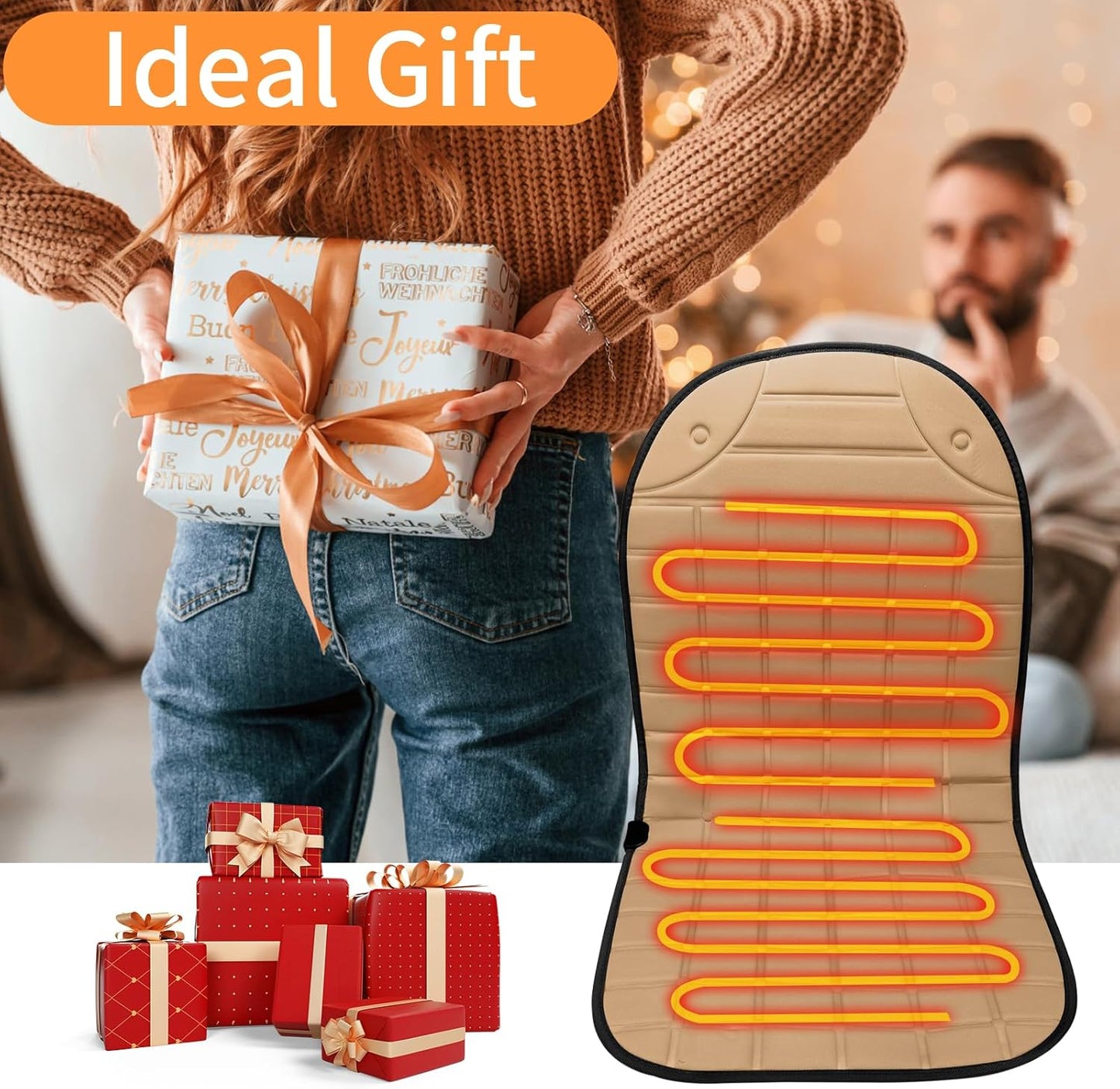 Seat Cover for Cold Weather, Winter Seat Cushion with Adjustanle Buckle for Full Back and Seat (1, Khaki)