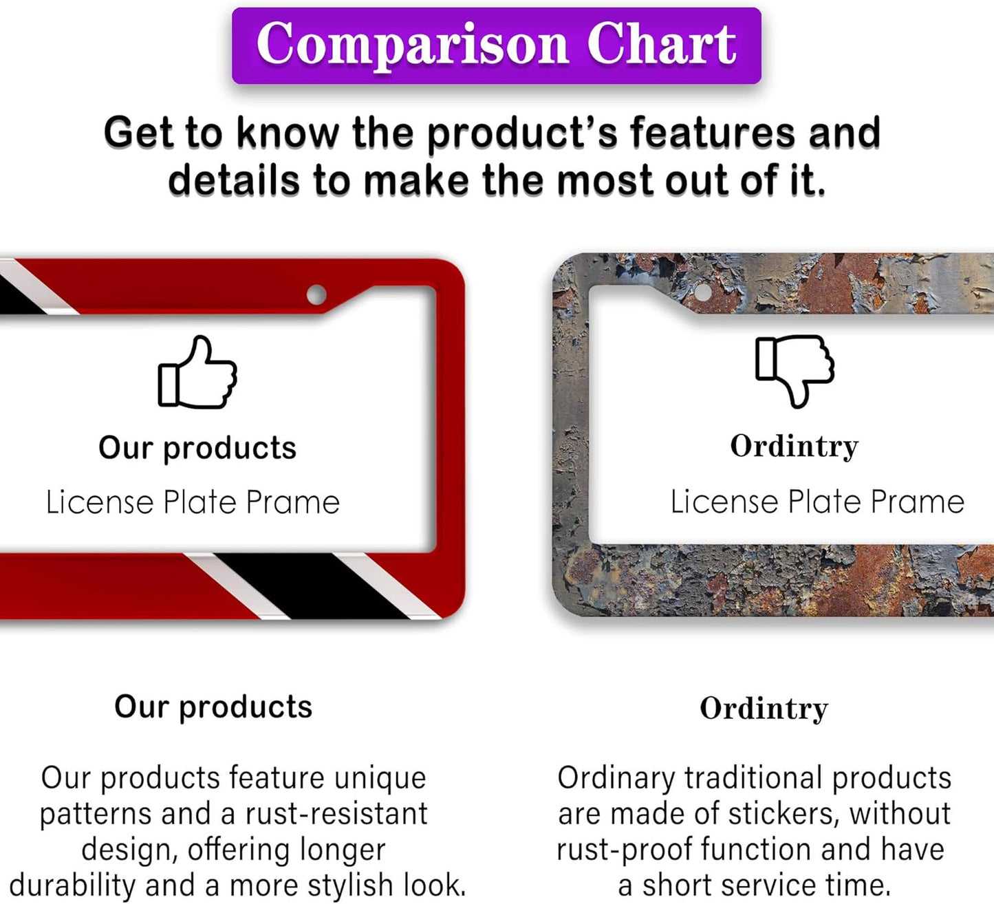 Car Plate Frame Red, Black, White License Plate Frames Trinidad and Tobago Flag Aluminum Metal Car Accessory 2 Pack with Screw Covers Set