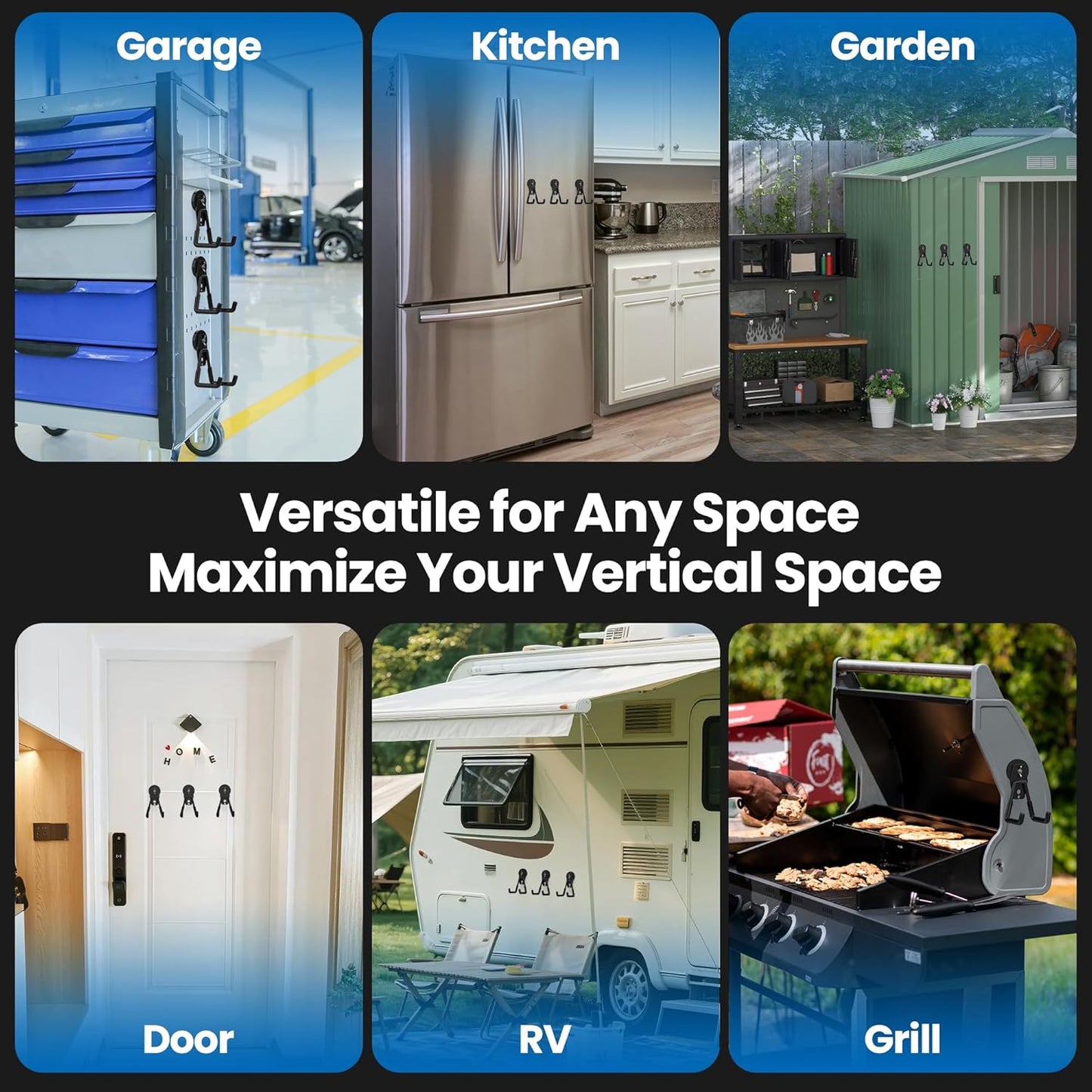 8 Pack Large Magnetic Hooks Heavy Duty Extra Strong Magnetic Garage Hooks Big NdFeB Industrial Magnet Hooks Magnetic Utility Storage Holder Organization with Anti-Slip Coating for Hanging Garden Tools