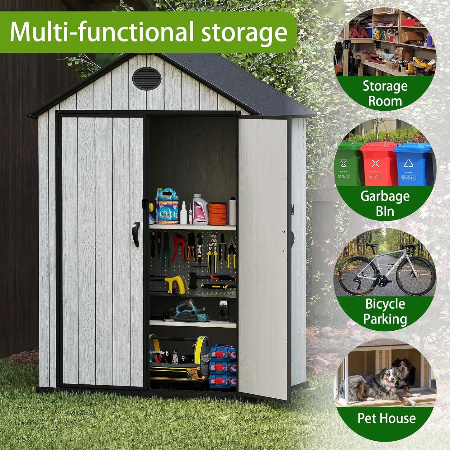 6 x 4 FT Shed Resin Outdoor Storage shed, 230 cuft Plastic Shed with Window and Lockable Door for Garden, Backyard, with Wood Texture, Grey