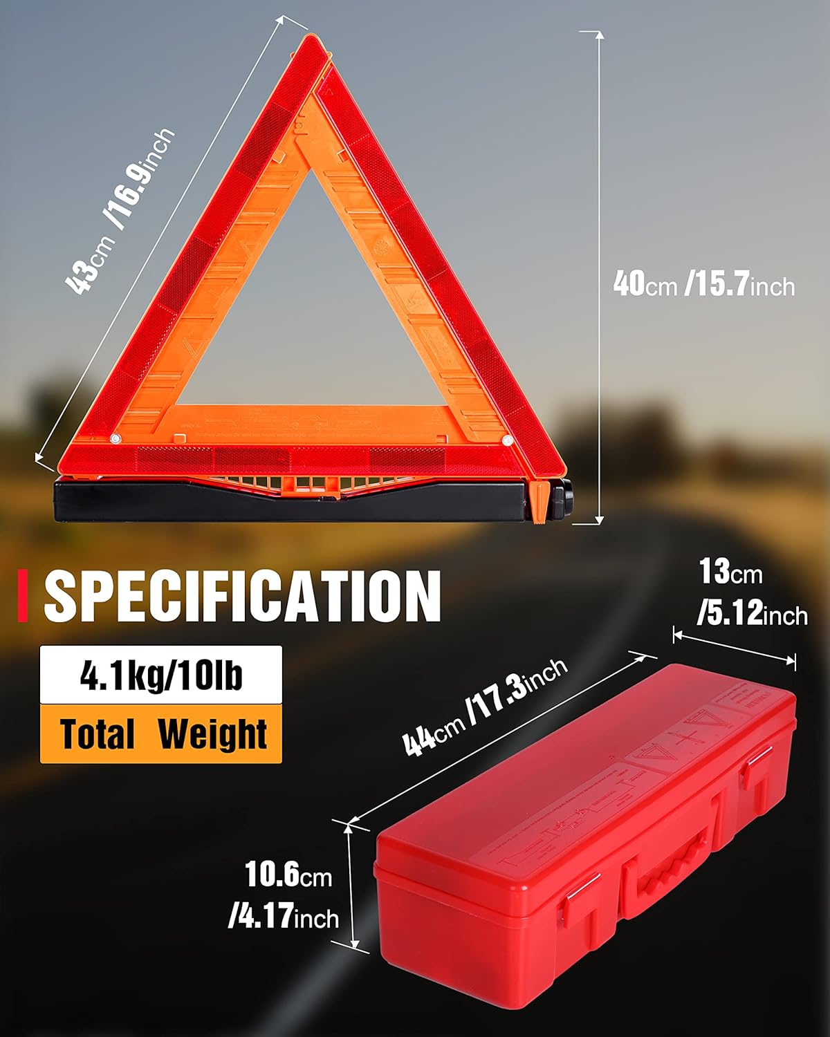 3 Pack Warning Triangle DOT Approved, Foldable Emergency Safety Reflective Triangles for Roadside Vehicles Breakdown with Carrying Case