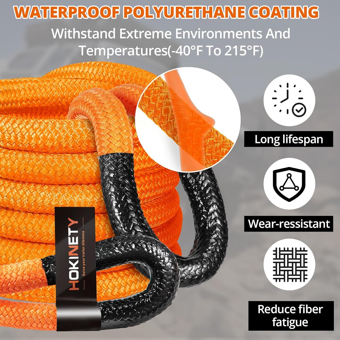 Kinetic Recovery Tow Rope: 1.26" x 30ft 55000LBS Snatch Strap with Soft Shackles Heavy Duty Offroad Towing Straps Kit for Trucks SUV UTV ATV Tractor Car Jeep - Orange