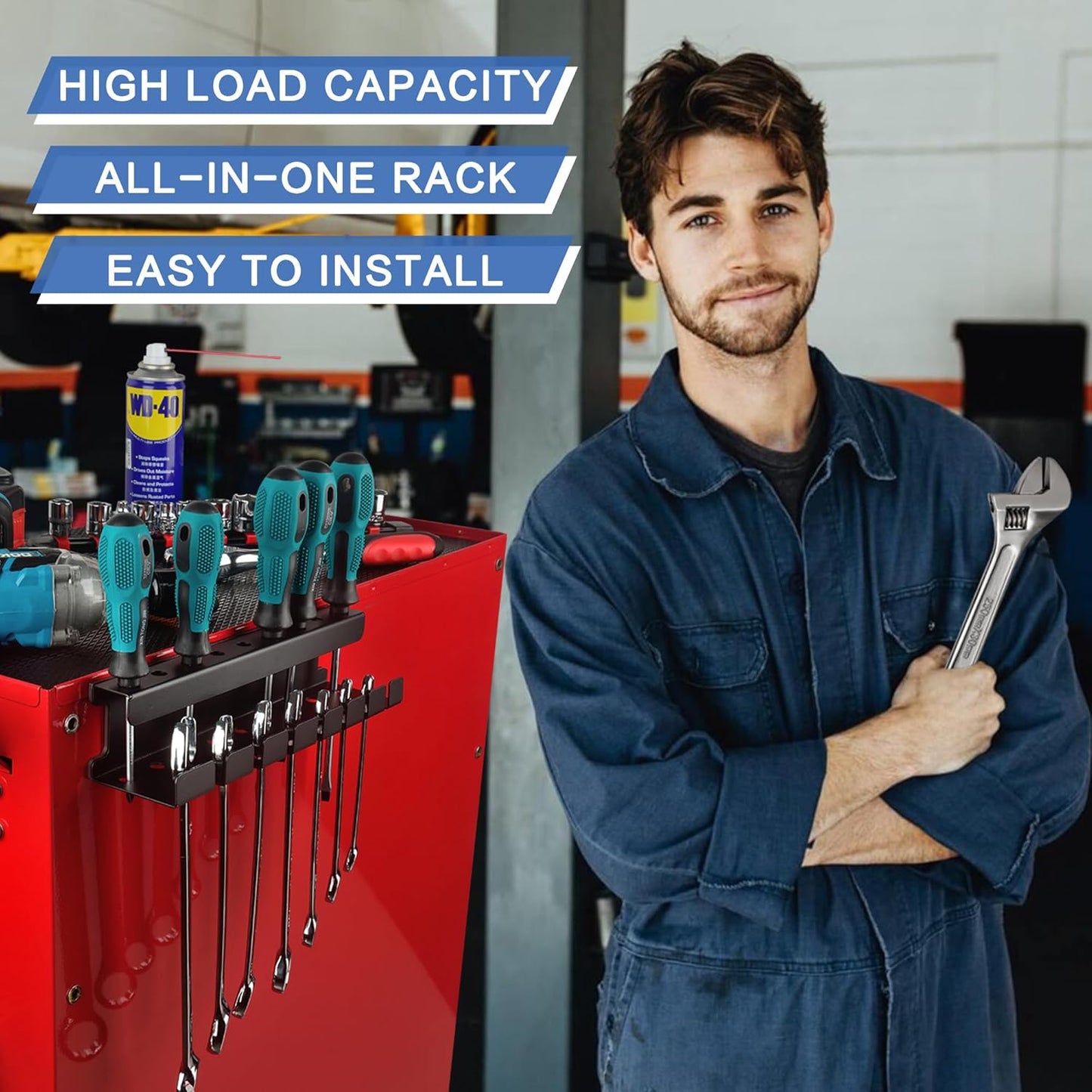 ULIBERMAGNET Magnetic Wrench Holder,Heavy Duty Magnetic Tool Holder,Wrench Screwdriver Shear Organizer Rack Magnetic Mount Tools Rack for Garage,Tool Cart,Pegboards,Workbench