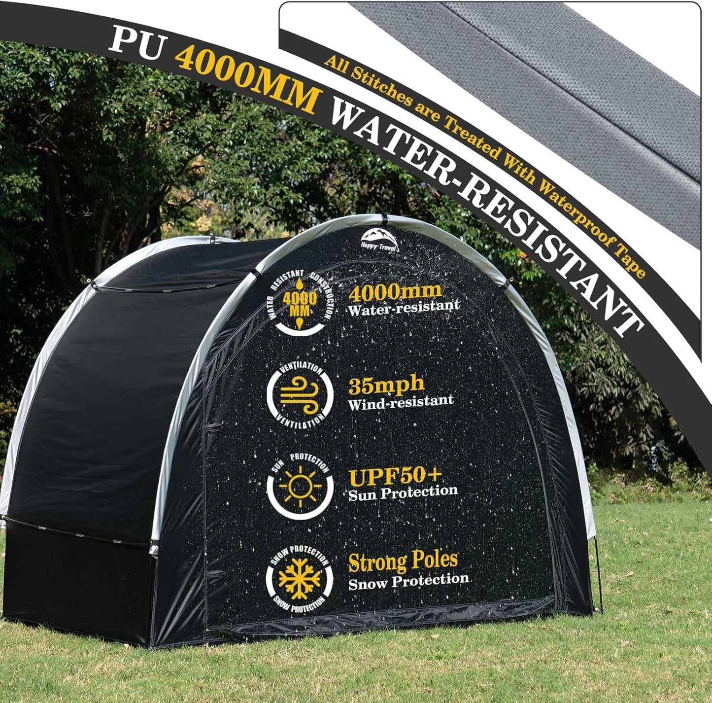 Happy Travel Bike Storage Shed Tent,Outdoor Portable Bicycle Storage Sheds with 210D Oxford Fabric PU4000 Waterproof for 2/3/4/6/8 Bikes,Bike Covers Shelter for Motorcycle,Garden Tools,Toys,Lawn Mower