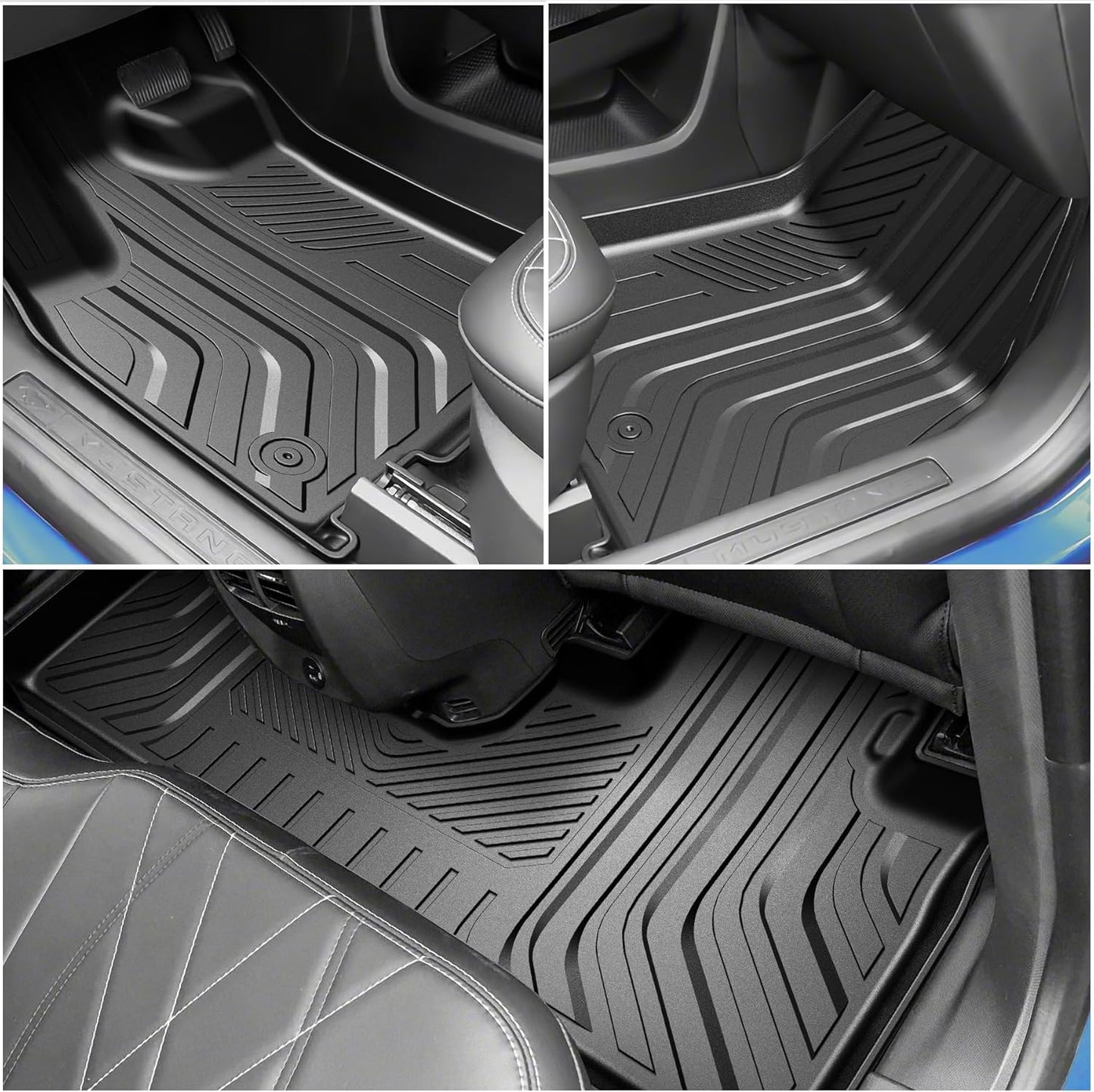 Car Floor Mats for Ford Mustang Mach-E 2021-2024 2025 Accessories,TPE All Weather Protection Floor Mats,Custom Fit 1st&2nd Row Car Floor Liners Set,Heavy Duty Accessories,Black