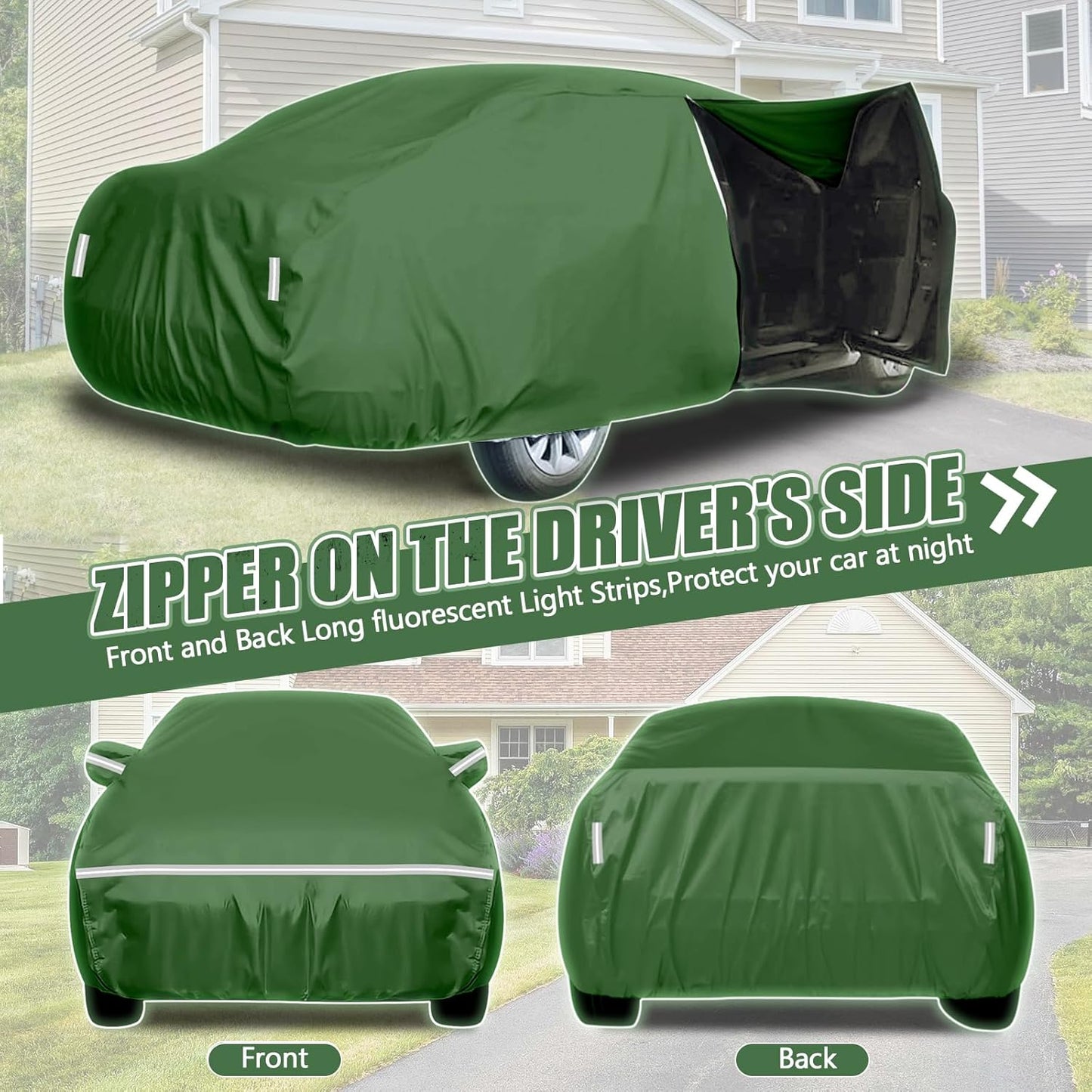 BOSSTONE Car Cover Custom Fit for Toyota Tundra Truck 1999-2021 Double Cab, Waterproof All Weather for Automobiles Full Exterior Cover Rain Sun Snow Protector with Door Zipper (Green)