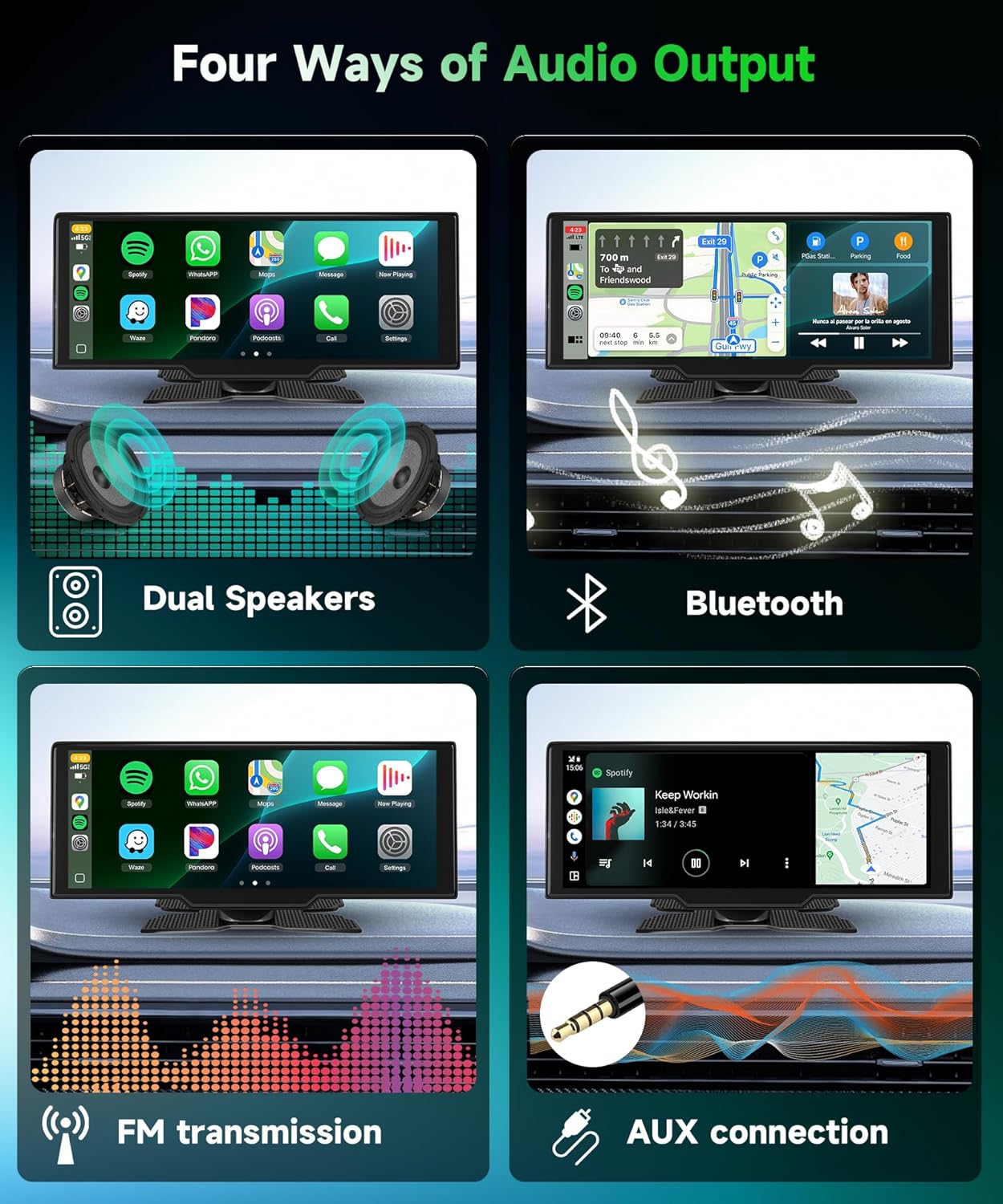 Carplay Screen for Car, 10.26 inch IPS Touch Screen Portable Wireless Car Stereo with Carplay Android Auto SuperLink OTA Bluetooth GPS Siri Aux, 7-32V for Trucks, SUVs, Cars, RVs