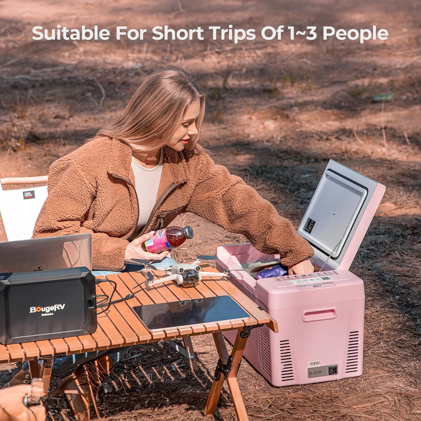 BougeRV Pink 23Quart Portable Refrigerator, 12 Volt Fridge 22L, Portable Freezer Compressor Cooler 12/24V DC 110~240 Volt AC for Truck Van RV Camper -8℉~50℉
