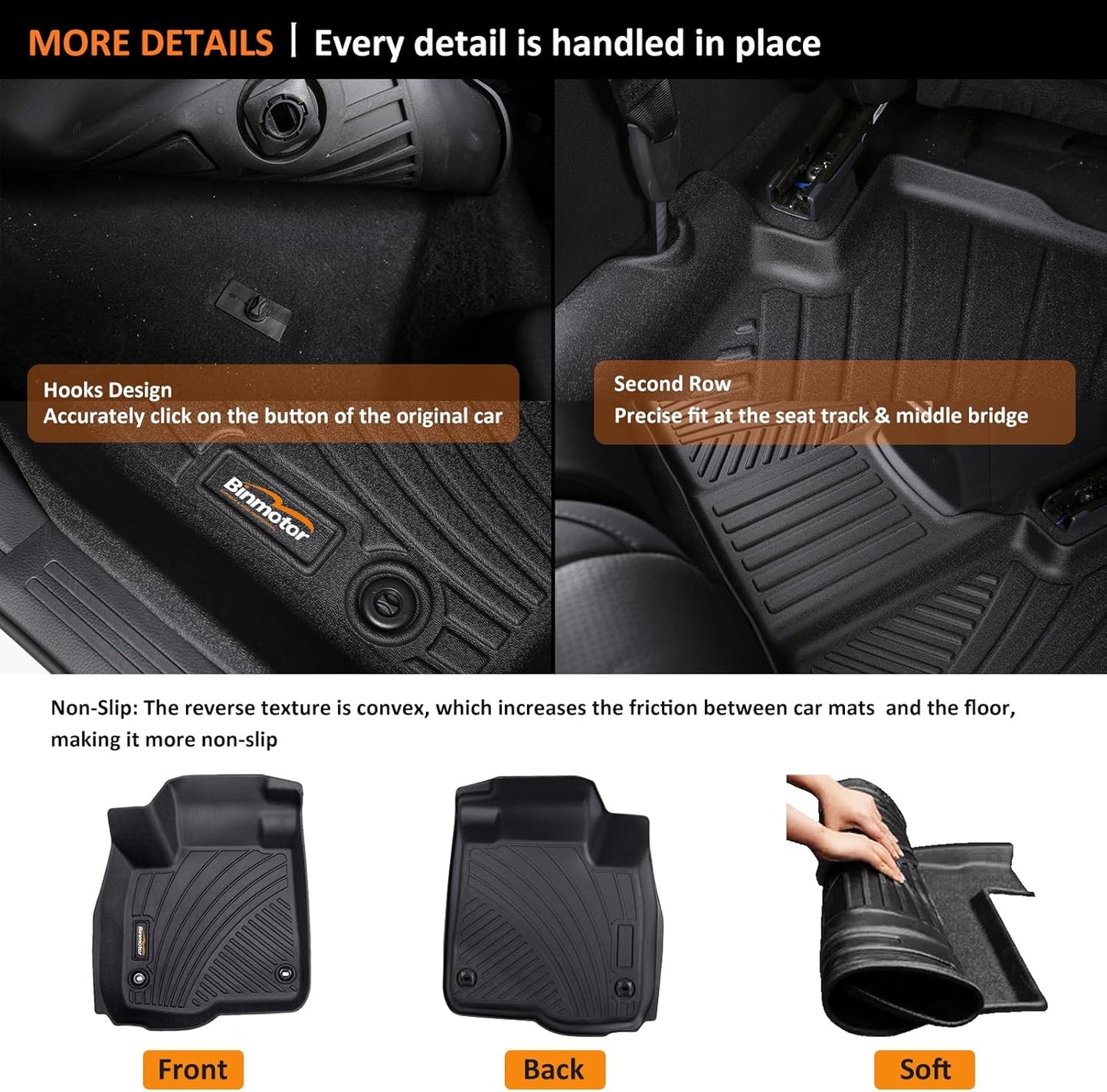 Binmotor-Custom Fit Floor Mats & Cargo Liner for Kia Seltos 2024 2025, All Weather Car Floor Mat for Kia Seltos Accessories, TPE Rubber Liners Cargo Trunk Mat-Black