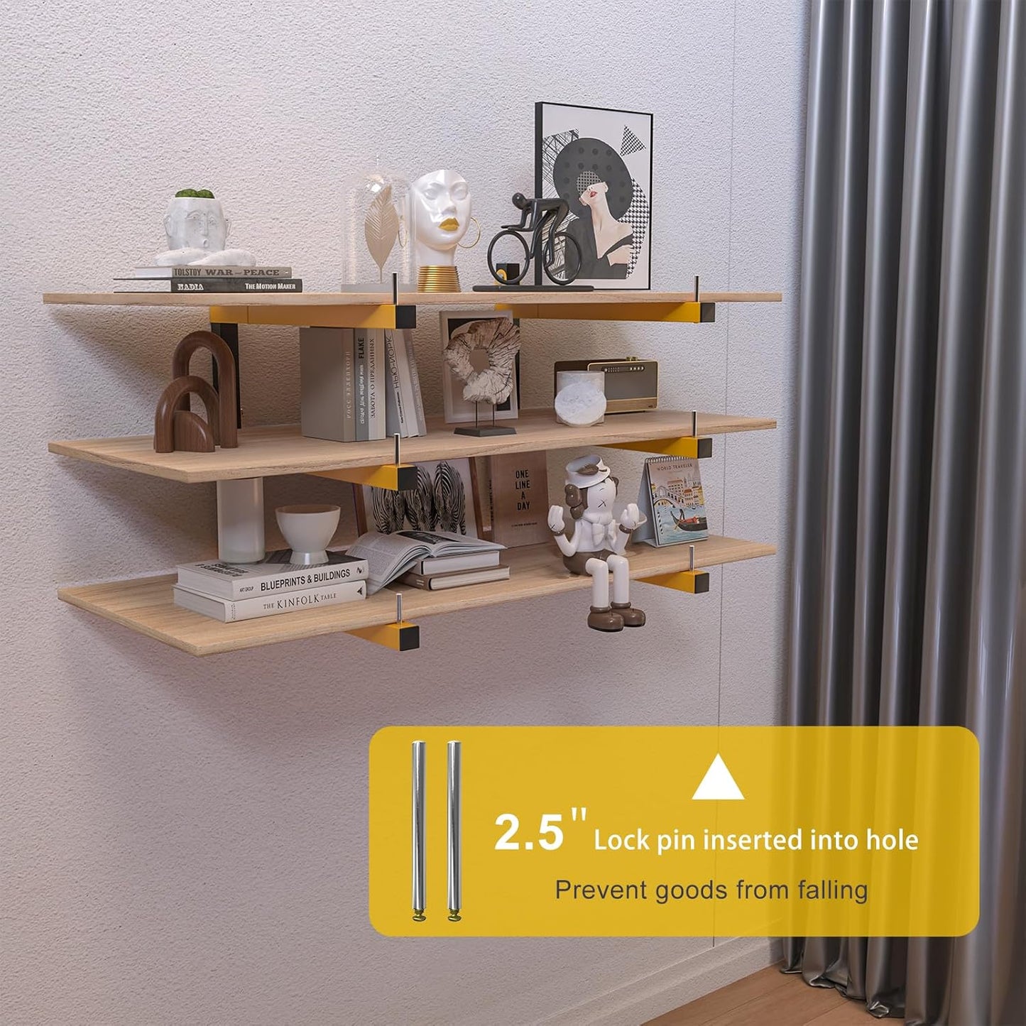 2 PACK Lumber Storage Rack Wall Mount Wood Organizer Storage Racks Heavy Duty Shelf Brackets with 3-Level System 360 LB Sturdy Folding Garage Wall Shelving, Snowboard Rack for Indoor and Outdoor