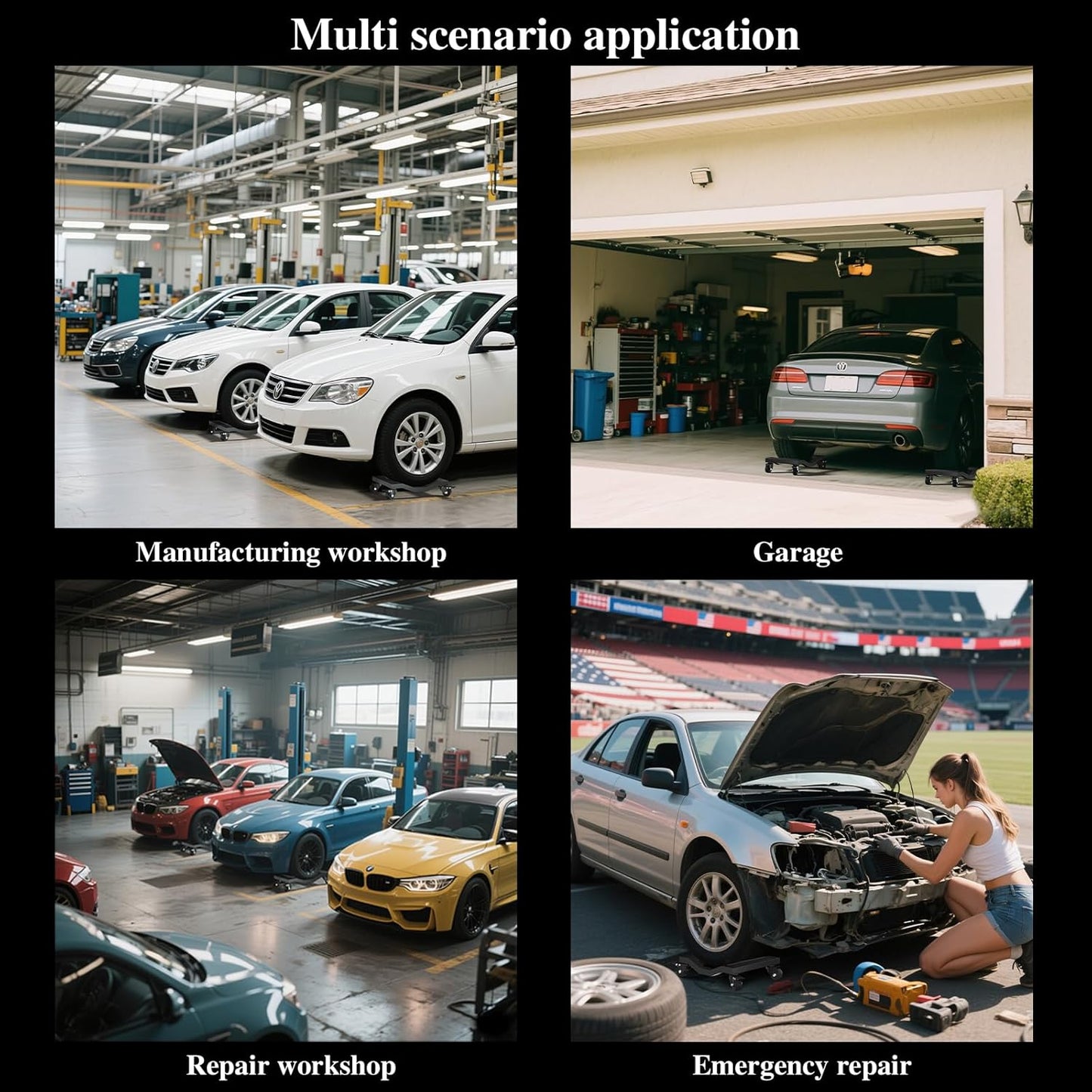 I'EZONK Industrial Stainless Steel Car Dolly Set of 4-6,800lb/3,084kg Capacity | Pro Vehicle Mover w/Locking Brakes | U-Shaped Design for Cars/SUVs/Trucks & Trailers