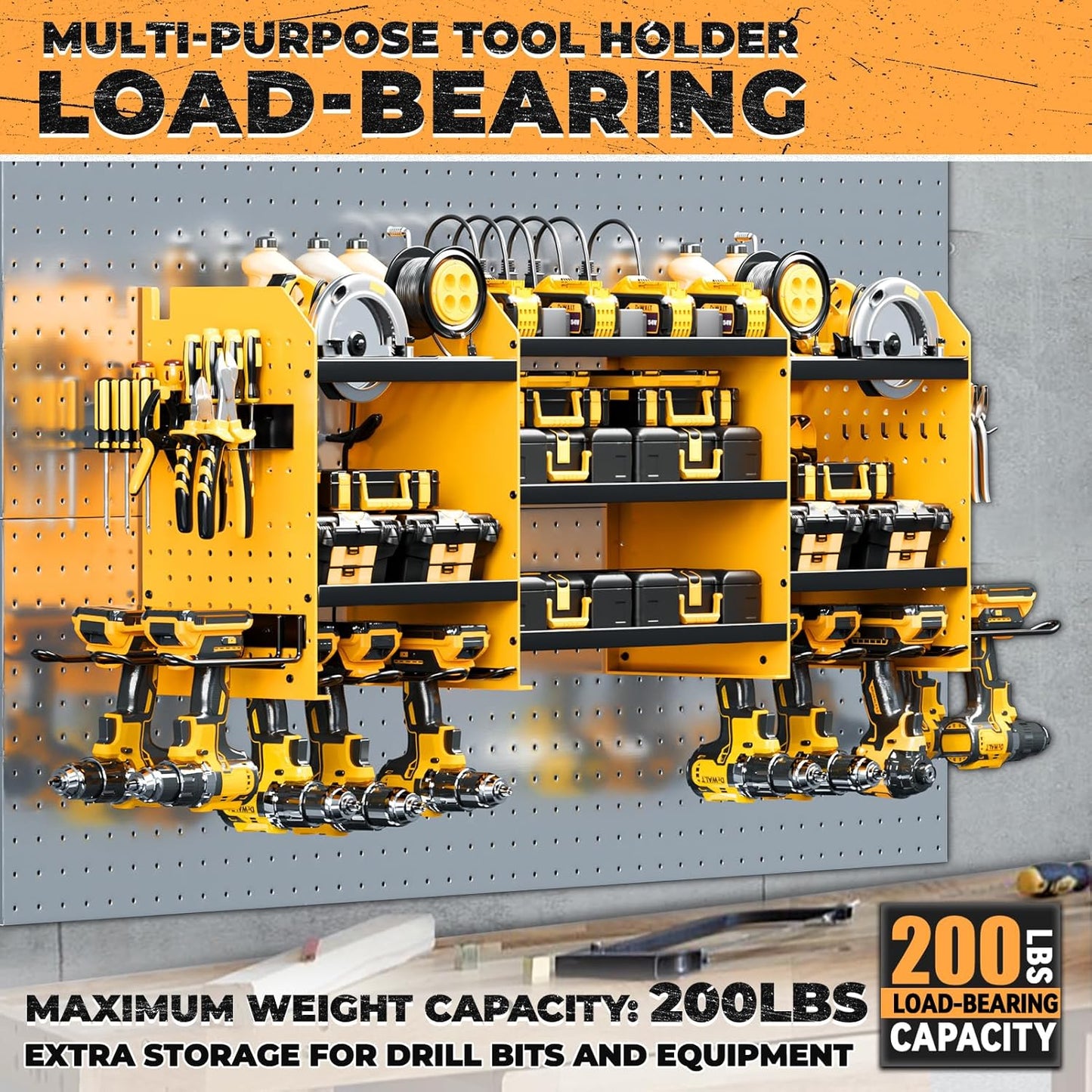 Upgrade Large Power Tool Organizer Wall Mount with Charging Station Tool Storage Rack with 6.5FT Power Strip 10 Drill Holder and Storage Rack for Garage Organization