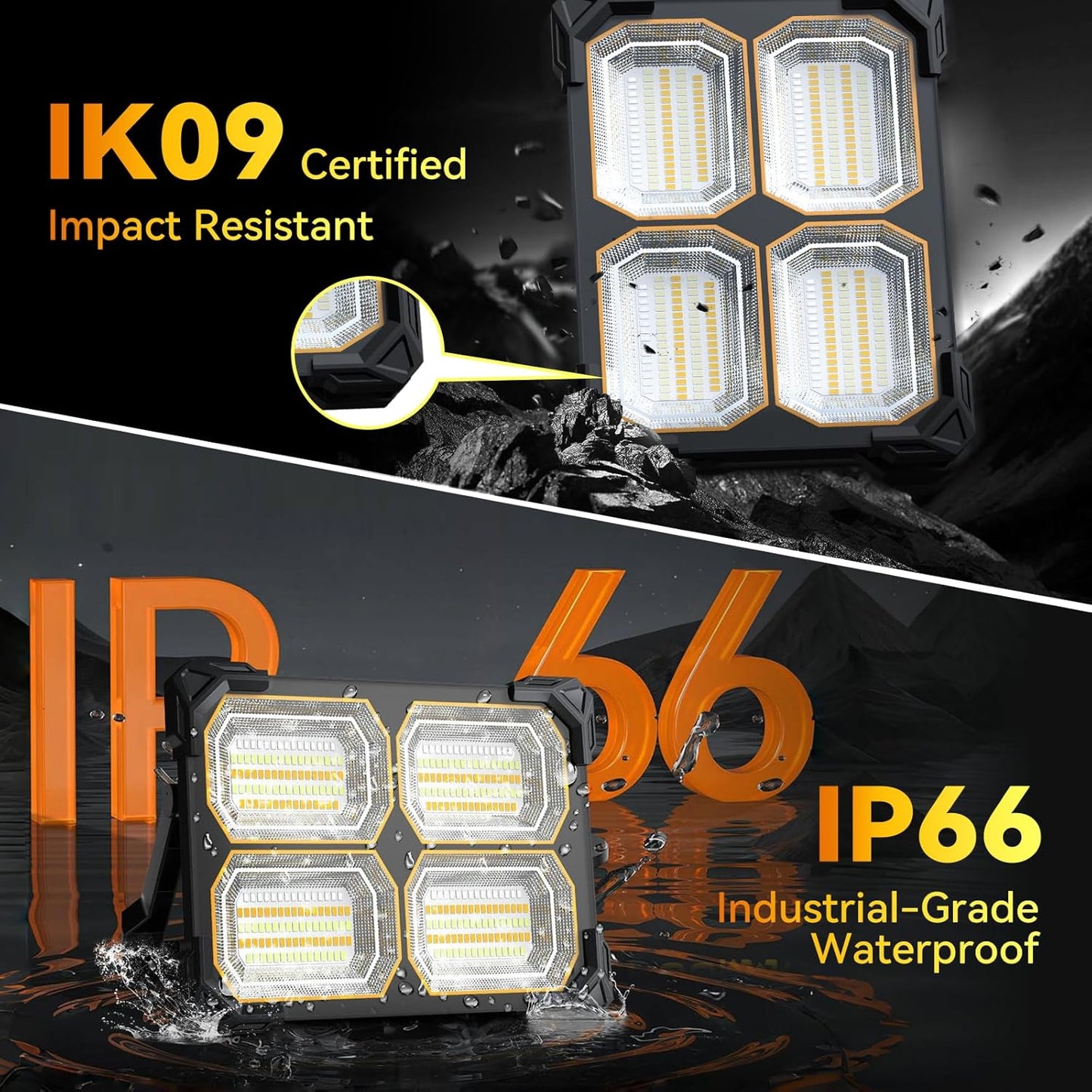 500W Led Work Light Rechargeable,42000MAh Solar Portable Light, 42000LM Magnetic Work Lights, 326 Led Battery Work Lights with Stand 5 Lights Modes IP66 Waterproof for Outdoor Camping Car Repairing