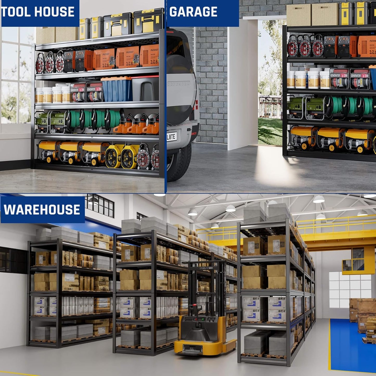 67" W Garage Shelving Heavy Duty, 67" W x 24" D x 84" H, Adjustable 5 Tier Metal Shelves, Commercial Metal Shelf Rack, Industrial Shelving, 2 Pack