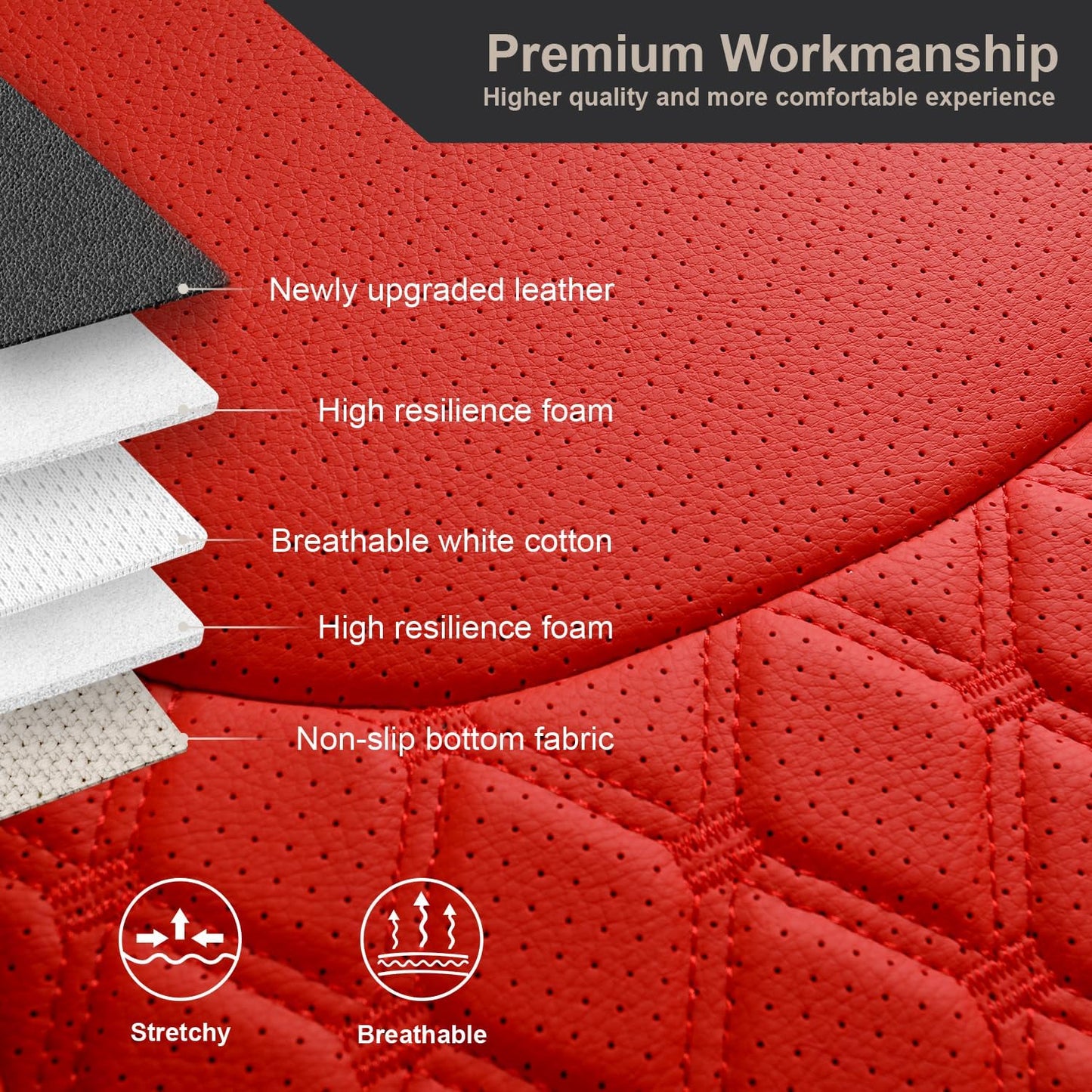 GIANT PANDA Customized Front Car Seat Covers for Jeep Wrangler JK 2/4 Door Sahara Sport Rubicon Unlimited Altitude 2013 2014 2015 2016 2017,Faux Leather - (Red)