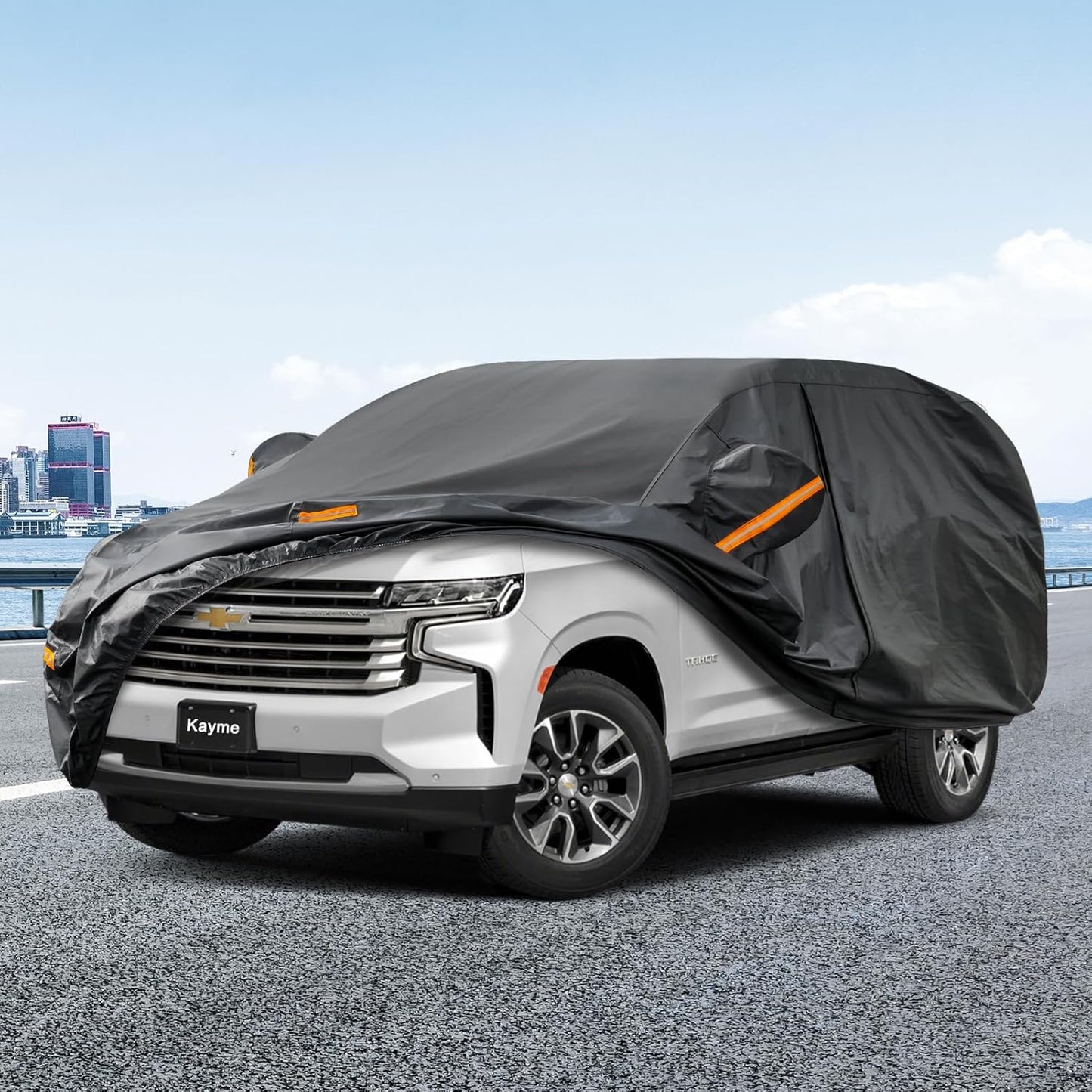 Kayme 7 Layers SUV Car Cover Custom Fit for Chevrolet Chevy Tahoe (2007-2025) Waterproof All Weather for Automobiles, Outdoor Full Cover Rain Sun UV Protection.