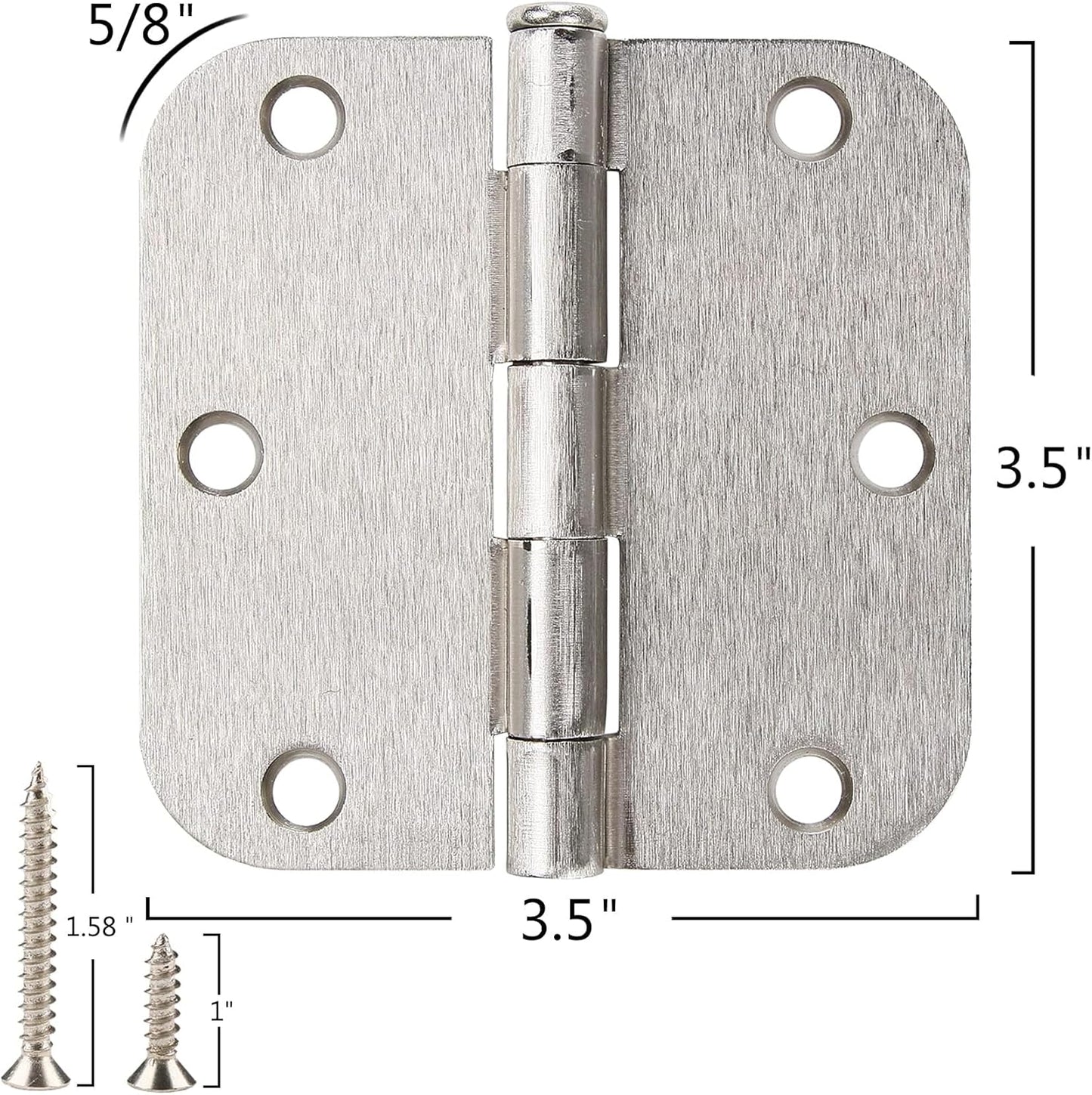48 Pack Interior Door Hinges Brushed Nickel 3.5 Inch x 3 1/2" Rounded 5/8" Radius 3 ½"Satin Iron Bifold Residential Hinge for French Style Slab Single/Double Doors Hardware Kit Living/Bed Room