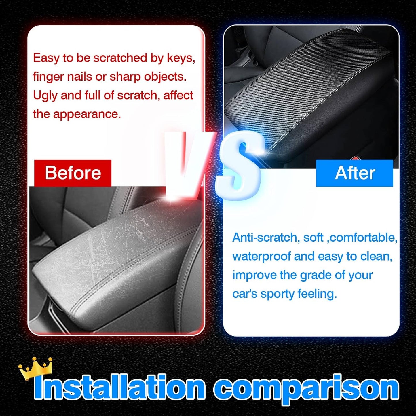 Autorder Center Console Cover for 2016-2019 2020 2021 Hyundai Tucson Accessories Carbon Fiber Armrest Cover Waterproof Anti-Scratch Center Console Armrest Protector Pad