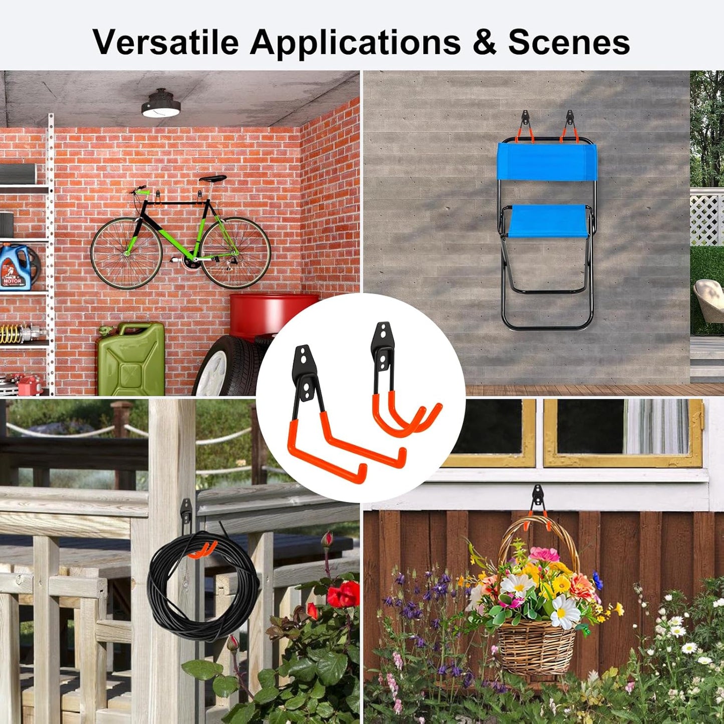 Garage Hook Heavy Duty Wall Storage Hangers, 18 Pack Garage Storage Hooks Steel Tool Organizer Orange for Ladders, Ropes, Garden Tools