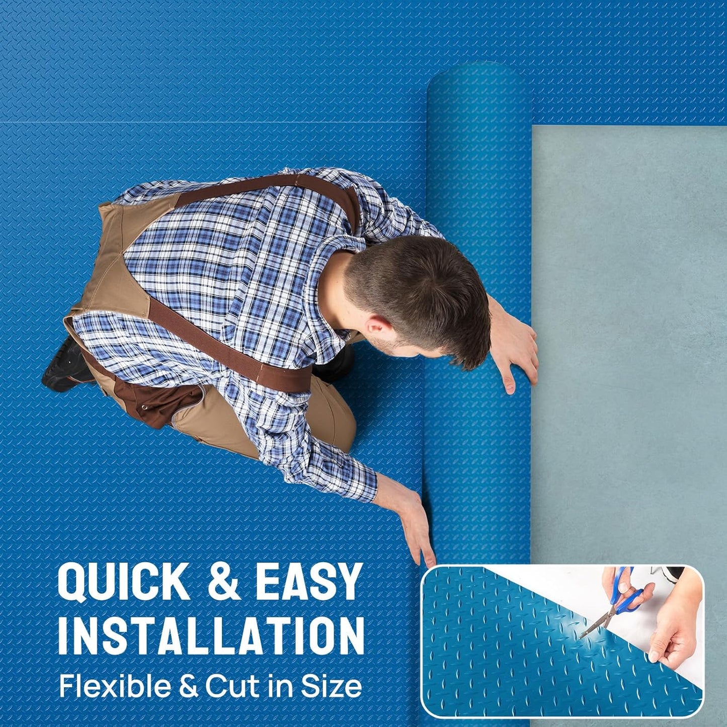 Bonnlo 7.5x17 FT Garage Floor Mat for Under Car,Thickened PVC Roll Floor mats,Waterproof Non Slip Parking Mat,Blue