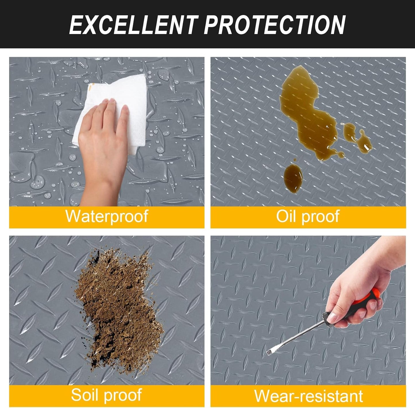 7.5x25 FT Garage Floor Mat, 2.8mm Thickened Flooring Roll for Under Car with 20Pcs Tapes, 188SQFT Diamond Plate Non-Slip Floor Protector Mat for Garage, Warehouse, Gyms, Trailer(Grey)