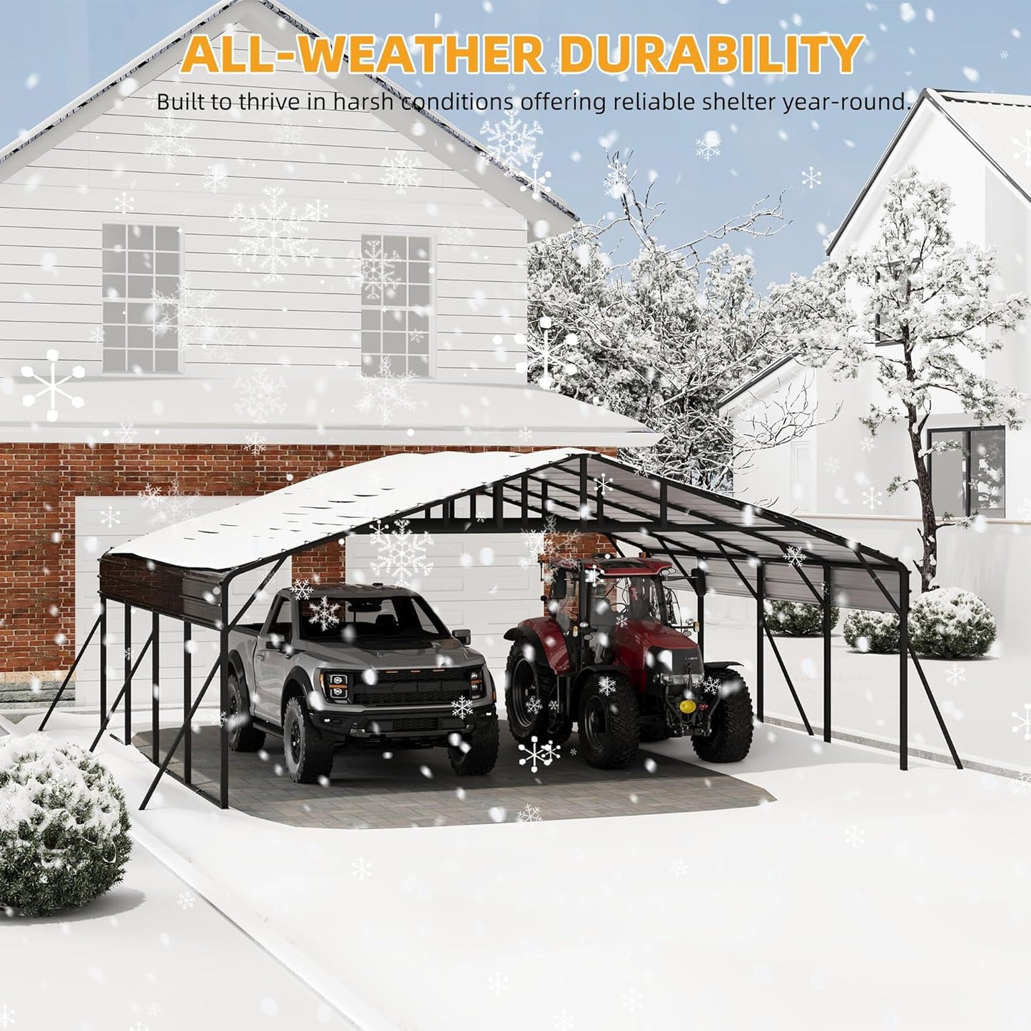 20x20FT Metal Carport Kits with Galvanized Steel Roof, Heavy Duty Metal Roof Carport with Enhanced Base, Tall MetalCarport Kits Garage for Tractors, Pickup, Boat, Car