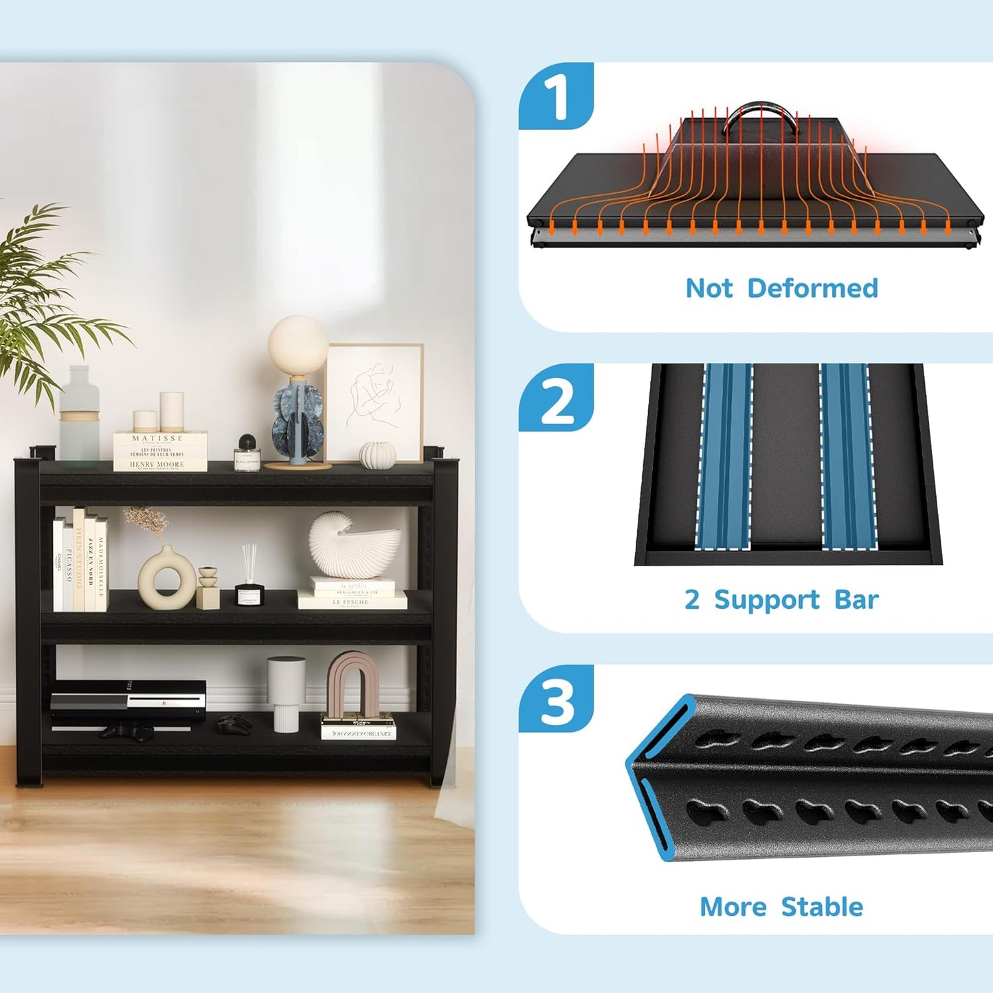 1350LBS Garage Storage Shelves Heavy Duty, 40" W x 16" D x 36" H,3-Tier Garage Shelving Heavy Duty, Industrial Metal Shelving Units for Basement,Fish Tank,Black