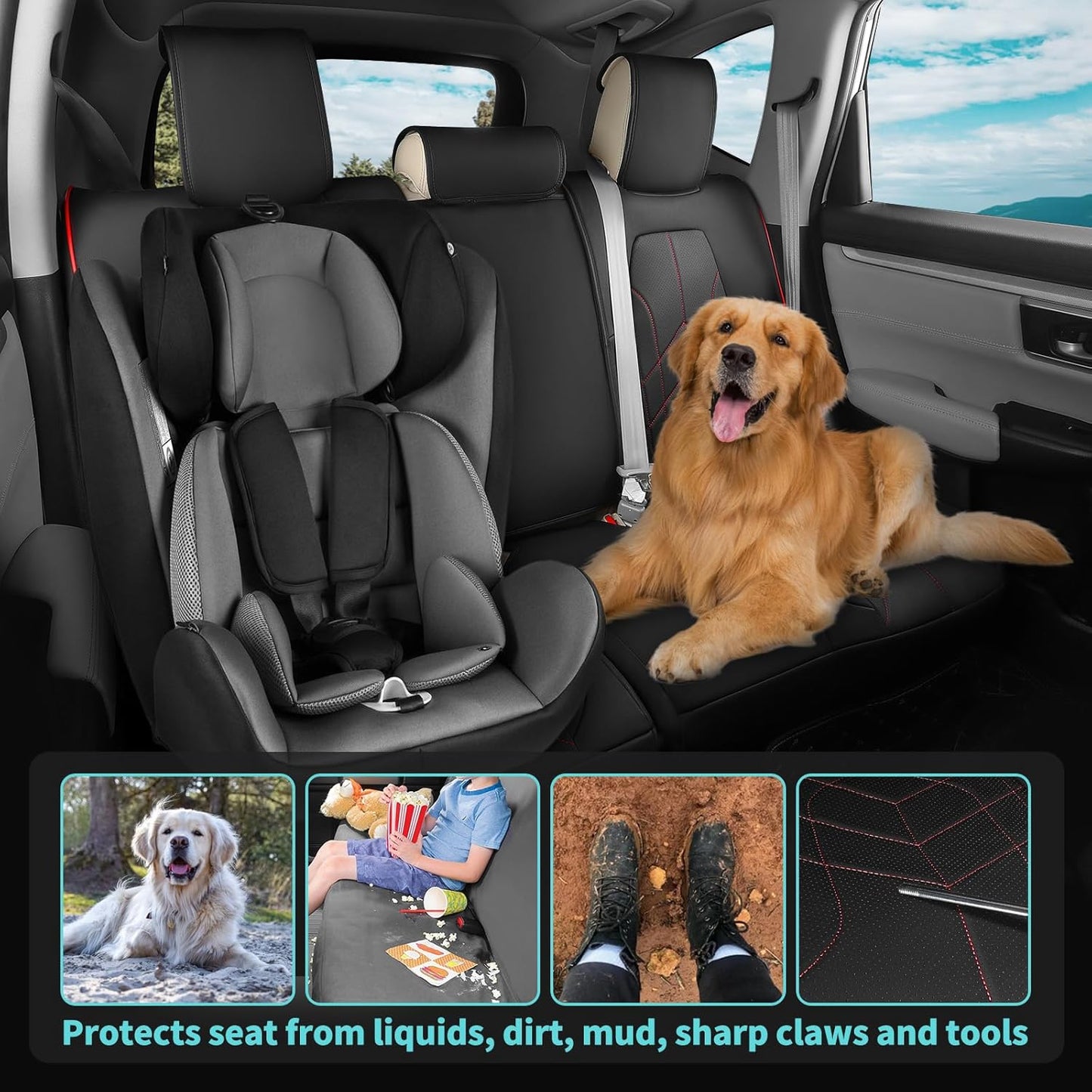 for Honda CRV Seat Covers Custom Fit 2017-2022 EXL EX LX Sport,Touring,Hybrid - Luxury Waterproof Leather Car Seat Covers Full Set - BlackRed