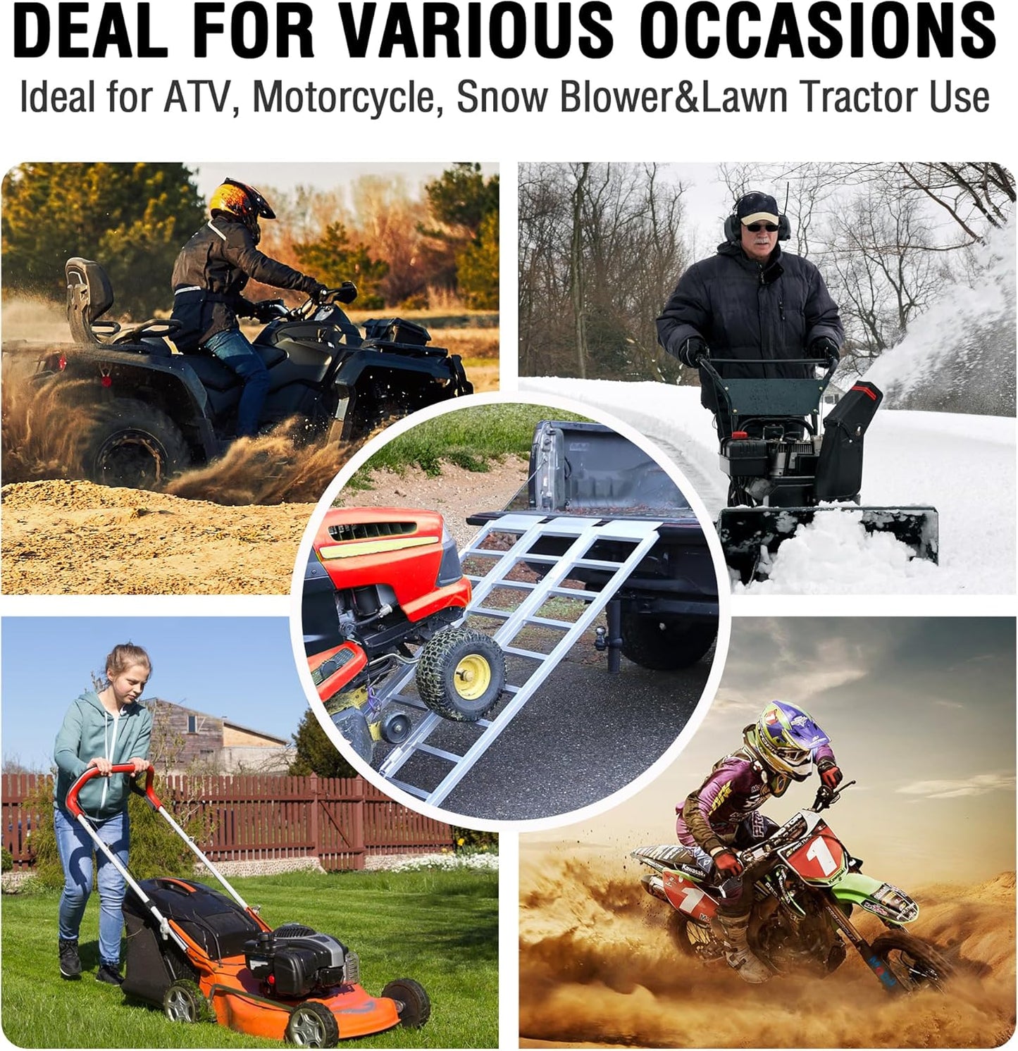 Rockland Tri-Fold Aluminum Loading Ramp, 69'' x 45'', 1500 LBS Loading Capacity, Portable Ramp for Motorcycles, Ebikes and ATVs, with 2 Safety Straps Included