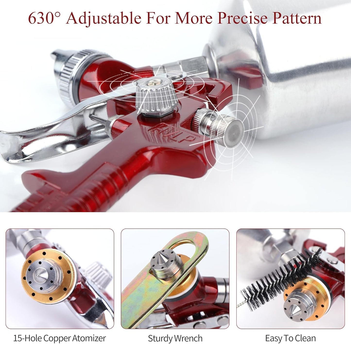 HVLP Spray Paint Gun, Automotive Gravity Feed Paint Gun Kit with 5 Nozzles,1.4mm 1.7mm 2.0mm 2.5mm and 3.0mm, 1000cc Aluminum Cup, Suitable for Auto Paint, Painting Cars