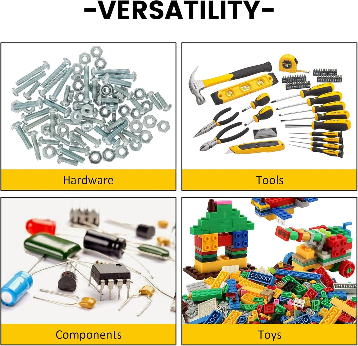 UNITEDPOWER wall mounted garage storage bin, Parts Rack, Plastic Hanging Stackable Storage Bin, Hardware Tool Organizer for workshop, Craft Room, school and Shop, 8 Bins&2 Rails (Blue), Large