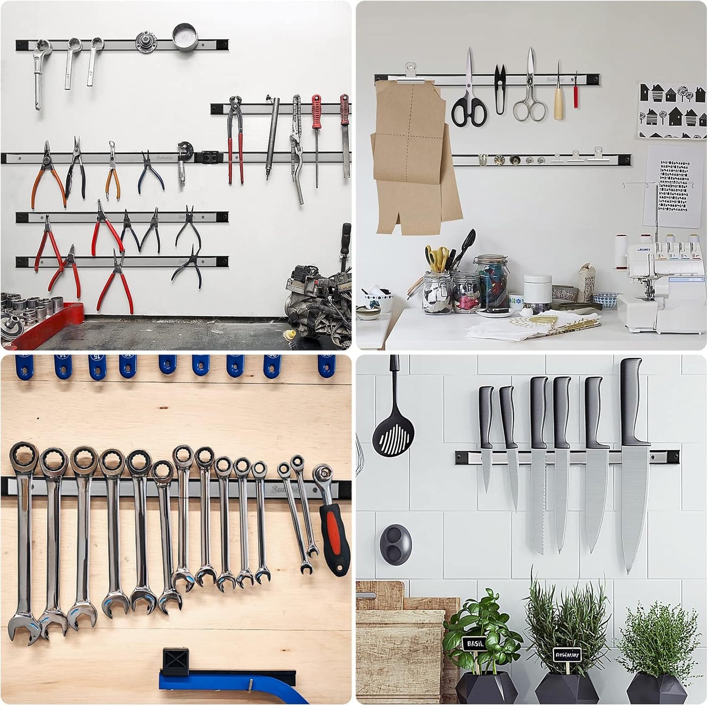 6 Pieces 12" Magnetic Tool Holder Strip, Stainless Steel Surface Tool Magnet Bar, Metal Tool Organizer Rack for Garage Organization, Easy To Install in Workshop, Mounting Screws Included