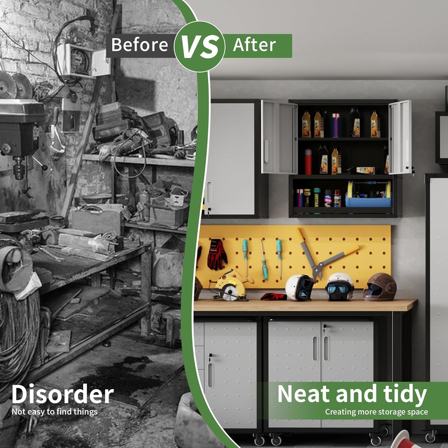 Garage Wall Cabinet,Metal Wall Cabinet with Doors and Adjustable Shelves,Steel Utility Wall Mounted Tool Cabinets for Home,Office,Kitchen,Warehouse