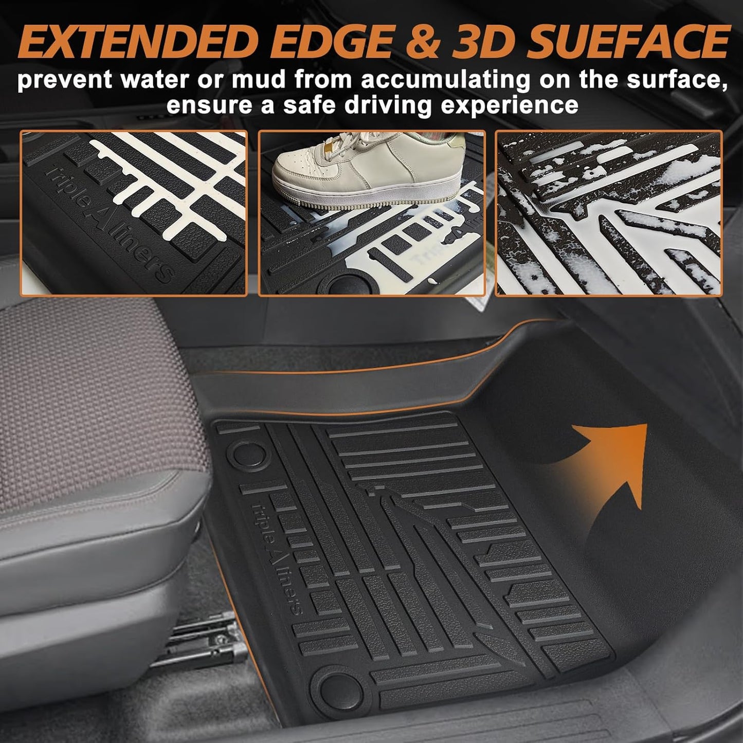 TripleAliners All Weather Floor Mats Compatible with 2025 Nissan Kicks Interior Accessories 1st & 2nd Row Floor Liners Custom Fit Anti-Slip TPE Full Coverage Protection Waterproof Car Mats