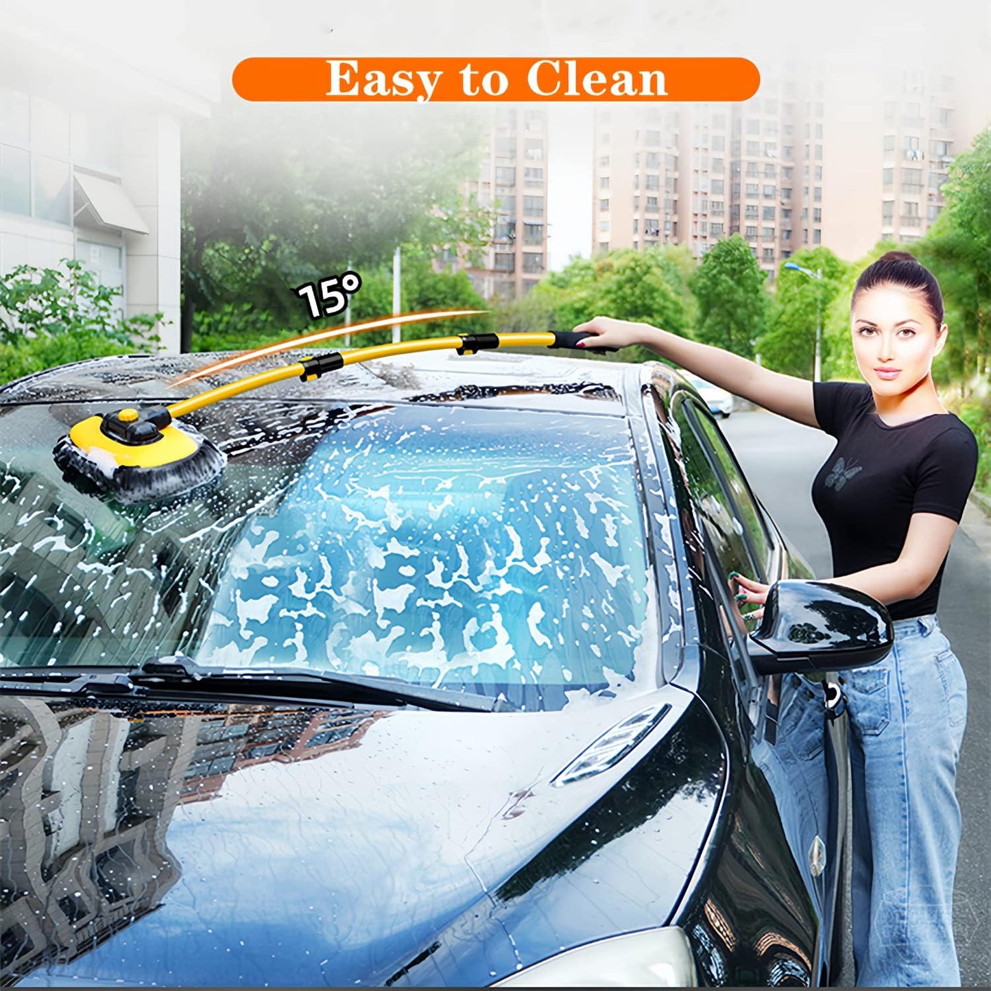 Upgrade Car Wash Brush Mop with Long Handle,Microfiber Mitt Car Cleaning Supplies Kit Car Wash Kit Tools Accessories