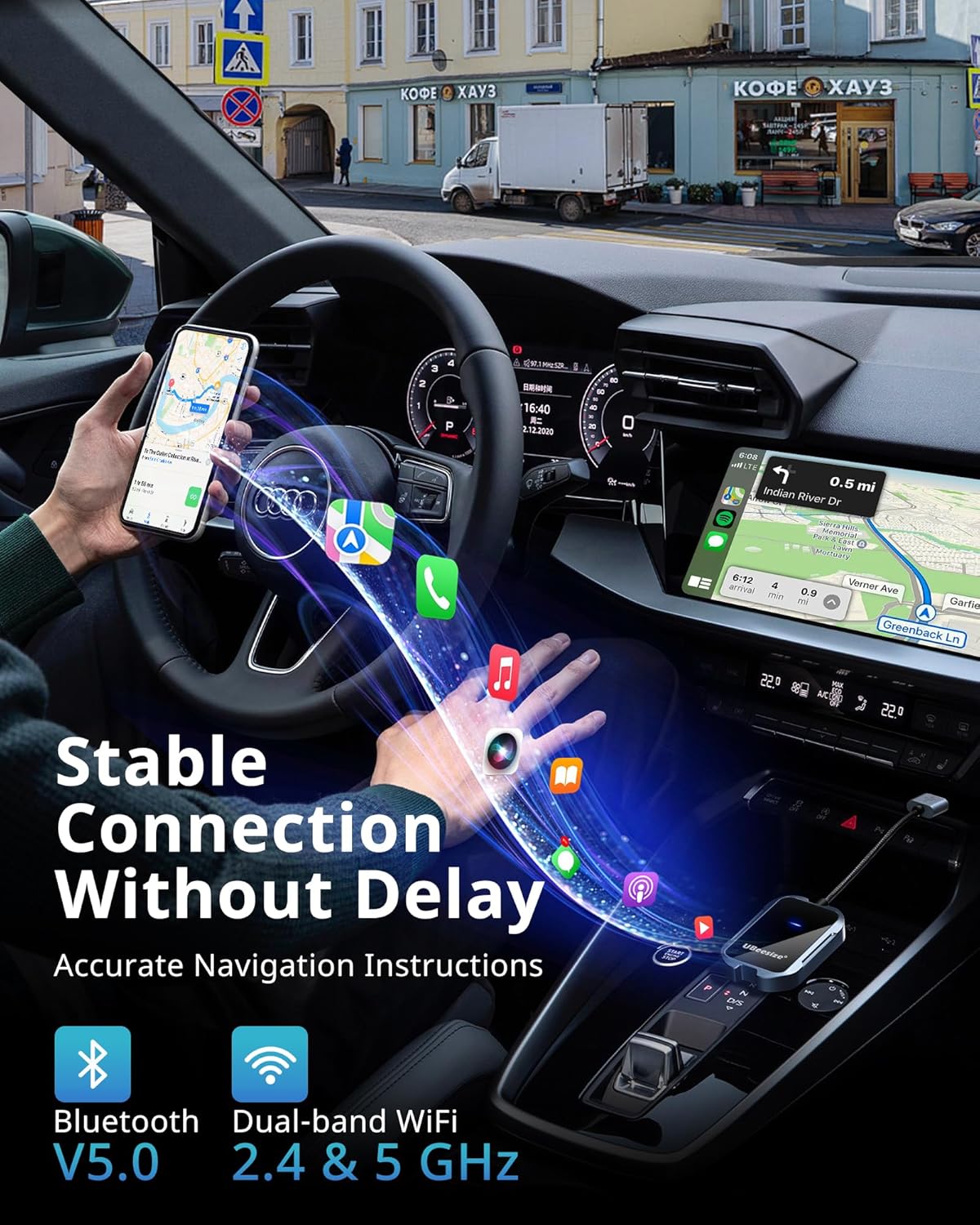 UBeesize Wireless CarPlay Adapter (2025) – Seamless Wireless Upgrade for 2017+ Cars | iPhone & Android Compatible