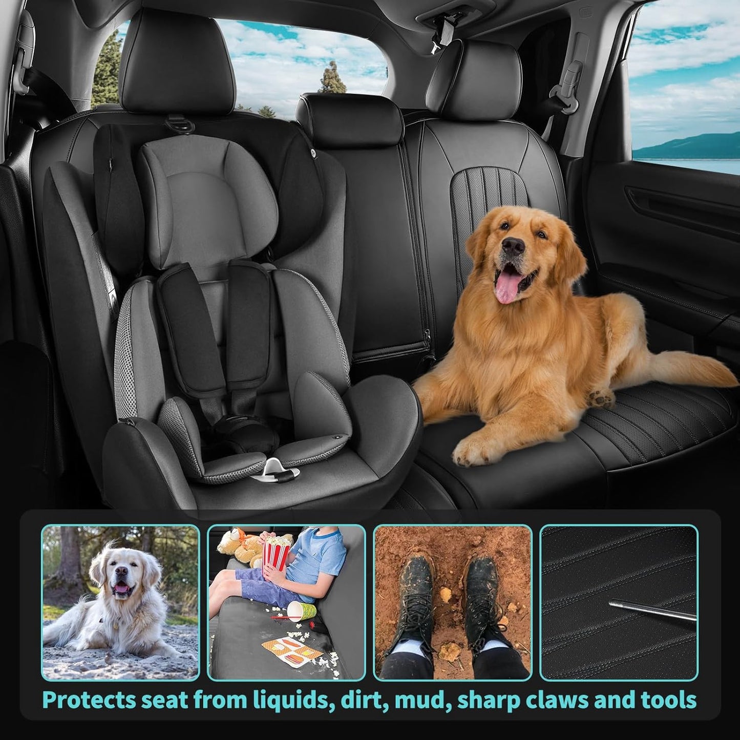 Seat Covers for Honda CRV 2017-2022 EX/EXL/LX/Sport/Touring/Special Edition, Hybrid & Gas,1:1 Custom Fit Leather Seat Covers Full Set - Black