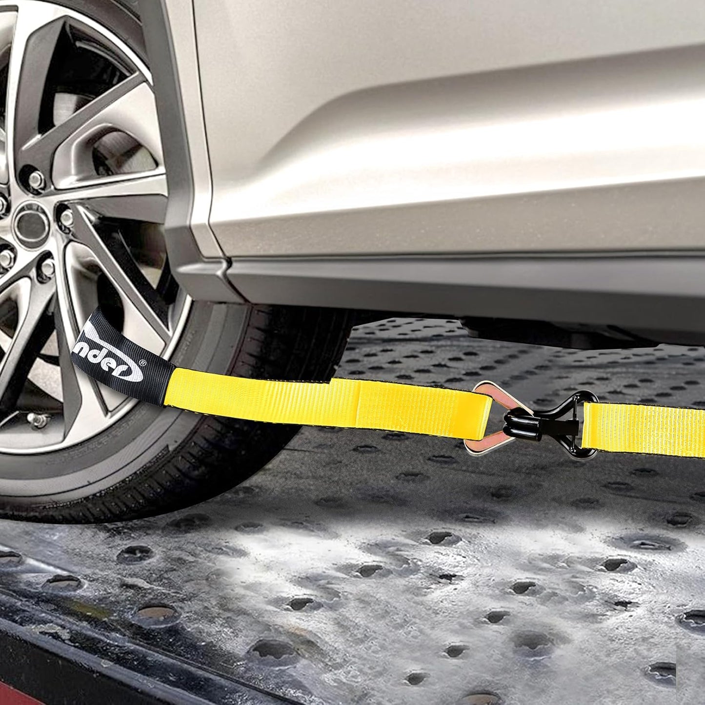 Car Tie Down Straps for Trailers 2inch x10ft - J Hooks with Safety Clips(10,000 Lbs Break Strength)-4 Pack Heavy Duty Vehicle Hauler Strap Tire Ratchet Straps with Axle Straps for Truck Utv Trailer