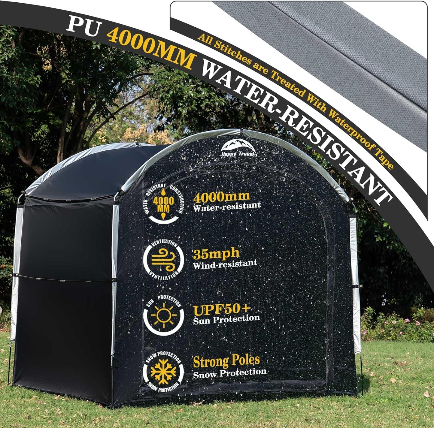 Happy Travel Bike Storage Shed Tent,Outdoor Portable Bicycle Storage Sheds with 210D Oxford Fabric PU4000 Waterproof for 2/3/4/6/8 Bikes,Bike Covers Shelter for Motorcycle,Garden Tools,Toys,Lawn Mower